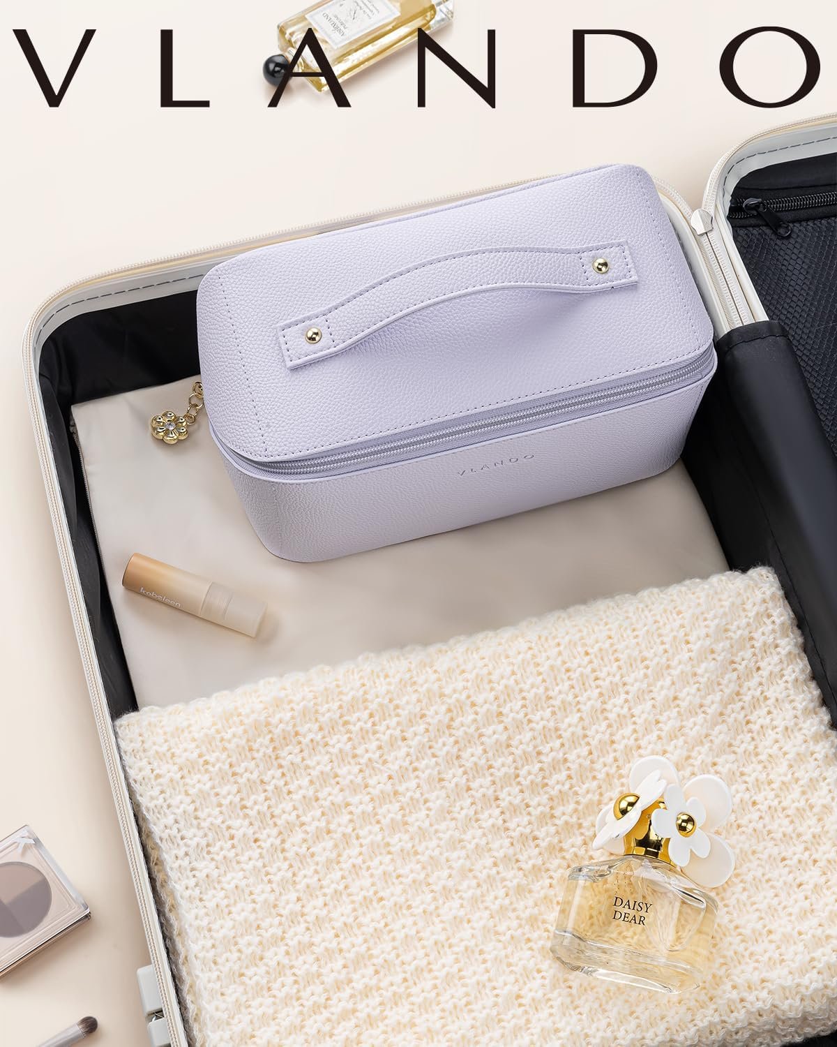 Manufacturer Purple PU Leather Makeup Bag Travel Toiletry Cosmetic Bag for Women - Custom Logo Portable for Skincare Brushes & Travel Essentials - Private Label