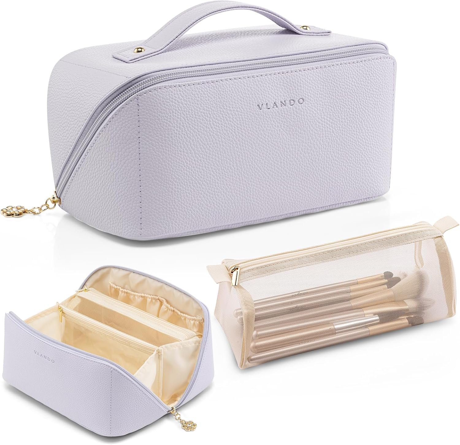 Manufacturer Purple PU Leather Makeup Bag Travel Toiletry Cosmetic Bag for Women - Custom Logo Portable for Skincare Brushes & Travel Essentials - Private Label