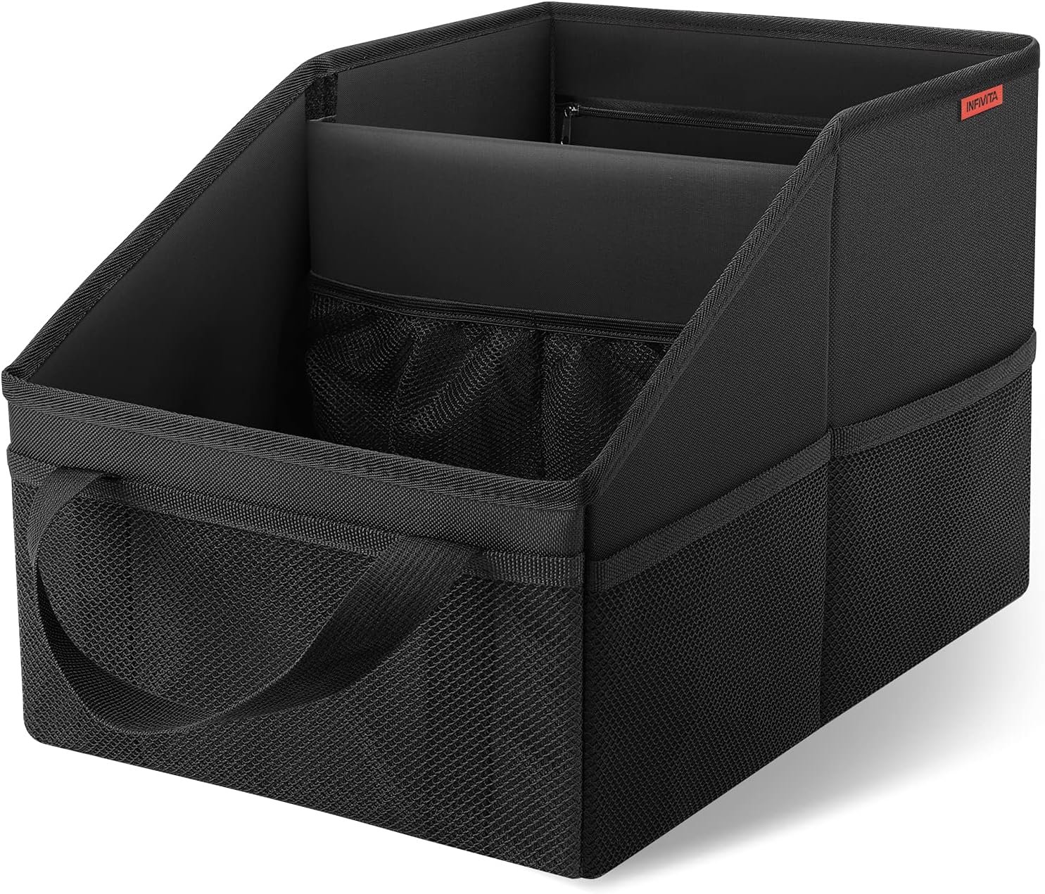 Private Label Car Organizer Manufacturer for Front and Back Seats or Floor Automotive Caddy with Dividers Handles Multiple Mesh Pockets Custom Logo