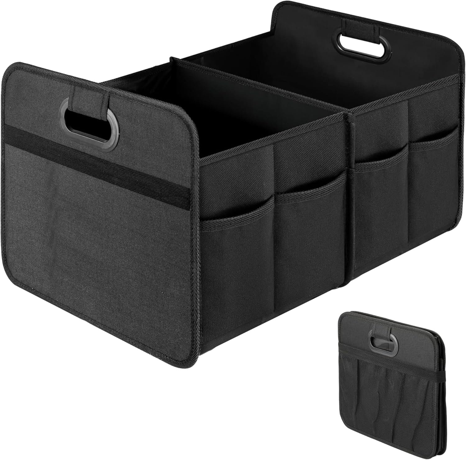 Private Label Collapsible 2 Compartment Trunk Organizer for Car SUV Truck Automotive Storage Box Custom Logo 600D Waterproof Oxford Polyester 50L Anti-slip Leak-proof Black Manufacturer