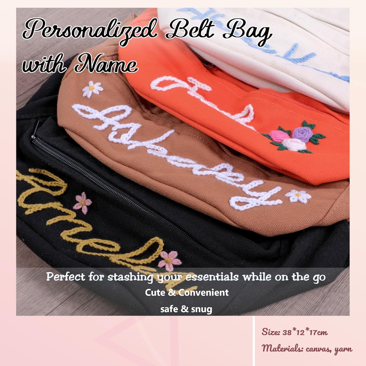 Private Label Embroidered Fanny Pack – Personalized Belt Bag & Crossbody for Women with Custom Logo – Perfect Travel Companion & Bridesmaid Gift from Manufacturer (Black)