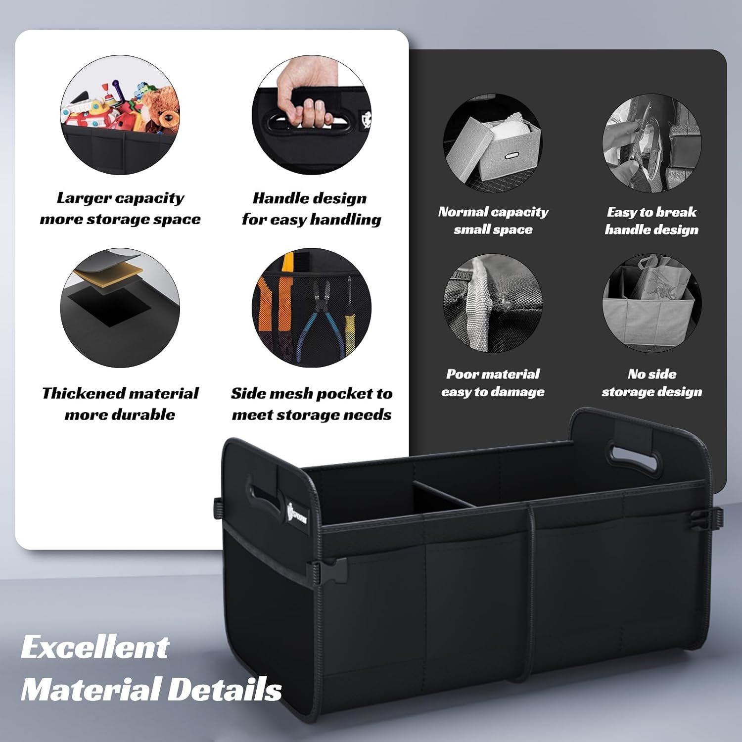 Manufacturer 70L Collapsible Trunk Organizer for Car SUV with 11 Pockets and Reinforced Handles Custom Logo for Grocery Cargo Private Label Black Manufacturer 70L Collapsible Trunk Organizer for Car SUV with 11 Pockets and Reinforced Handles Custom Logo for Grocery Cargo Private Label Black