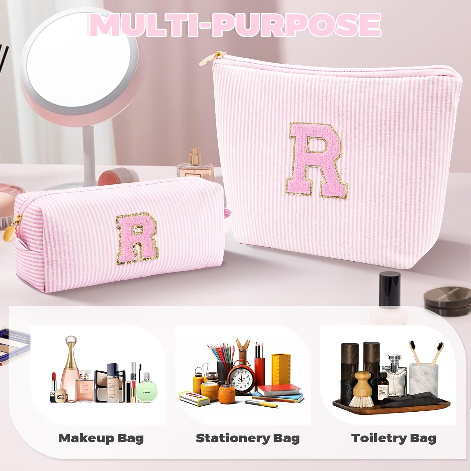 Private Label Personalized Makeup Cosmetic Bag Sets with Custom Logo for Wife Birthday Anniversary Mothers Day Gifts Pink for Women Teen Girls from Manufacturer