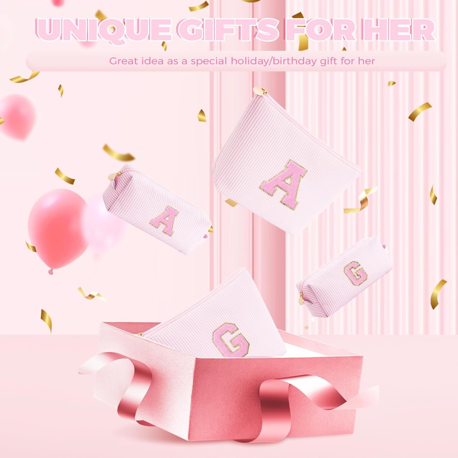 Private Label Personalized Makeup Cosmetic Bag Sets with Custom Logo for Wife Birthday Anniversary Mothers Day Gifts Pink for Women Teen Girls from Manufacturer