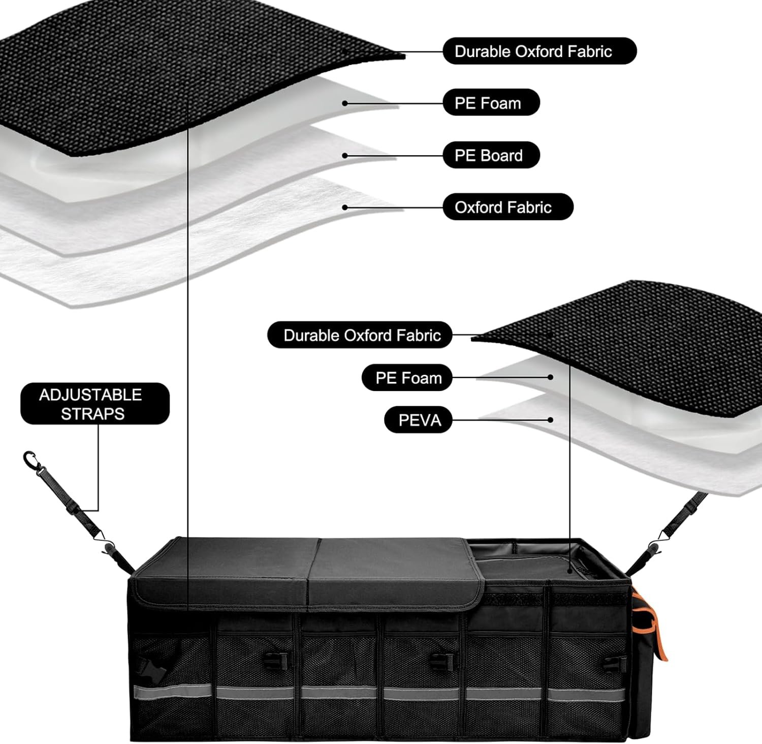 Private Label Collapsible Large Car Trunk Organizer with Lid Removable Leakproof Cooler Bag 6 Dividers for Custom Space SUV Interior Custom Logo Factory Private Label Collapsible Large Car Trunk Organizer with Lid Removable Leakproof Cooler Bag 6 Dividers for Custom Space SUV Interior Custom Logo Factory