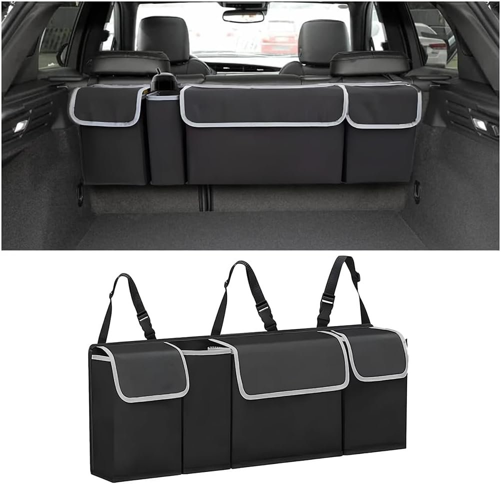 Private Label Car Trunk Organizer Backseat Hanging Large Storage with Adjustable Straps Custom Logo Waterproof Collapsible Cargo Bag with 4 Pockets Sturdy Space Saver Frees Trunk Floor for SUV Truck MPV by Manufacturer