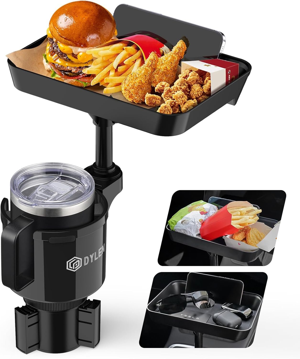 Private Label Car Cup Holder Expander Adapter Tray 9.5” Detachable Food Tray Table Custom Logo Manufacturer Fits Yeti Hydro Flask 16-46 oz Road Trip Essentials