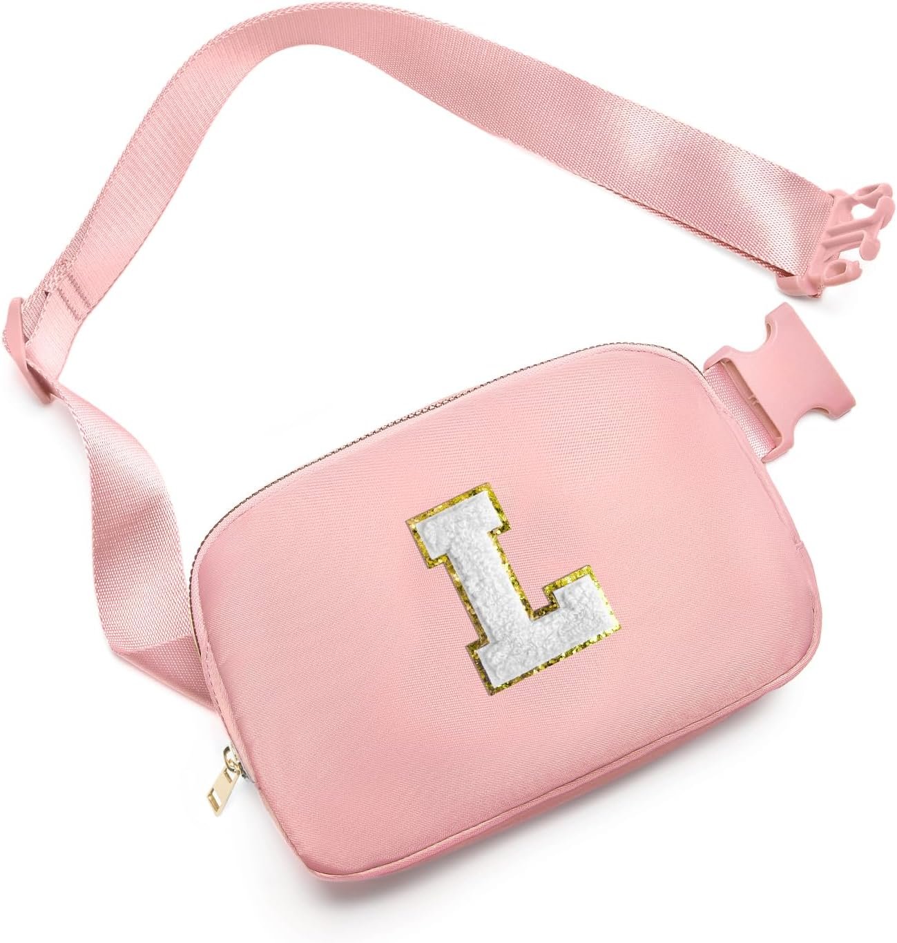 Custom Logo Fanny Pack Crossbody Bags Manufacturer for 8 9 10 11 12 13 Year Old Girls Personalized Birthday Gifts with Initial Letter Patch Belt Bag Private Label for Teen Girls Cute Trendy Travel Essentials (LightPink-L)