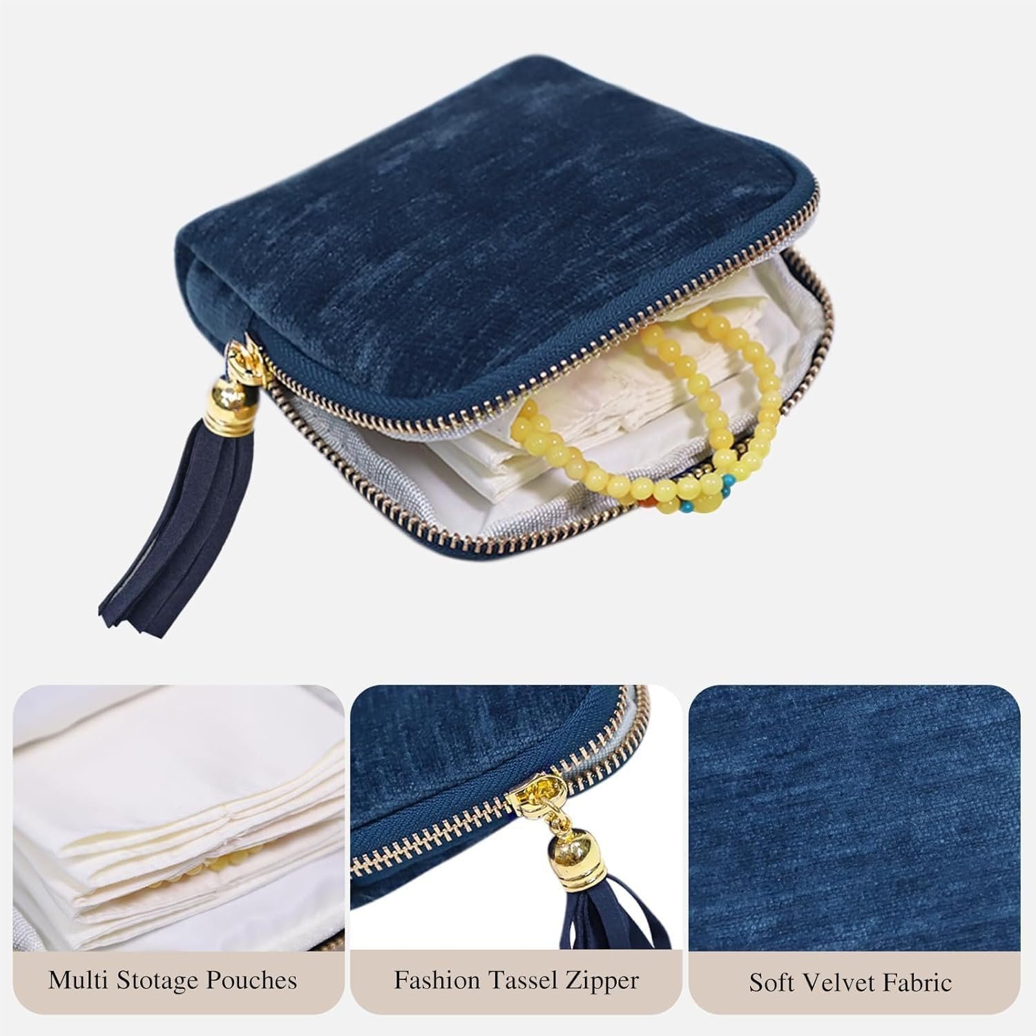 Custom Logo Travel Jewelry Case Private Label Portable Tassel Zipper Velvet Organizer Manufacturer for Rings Bracelets Women