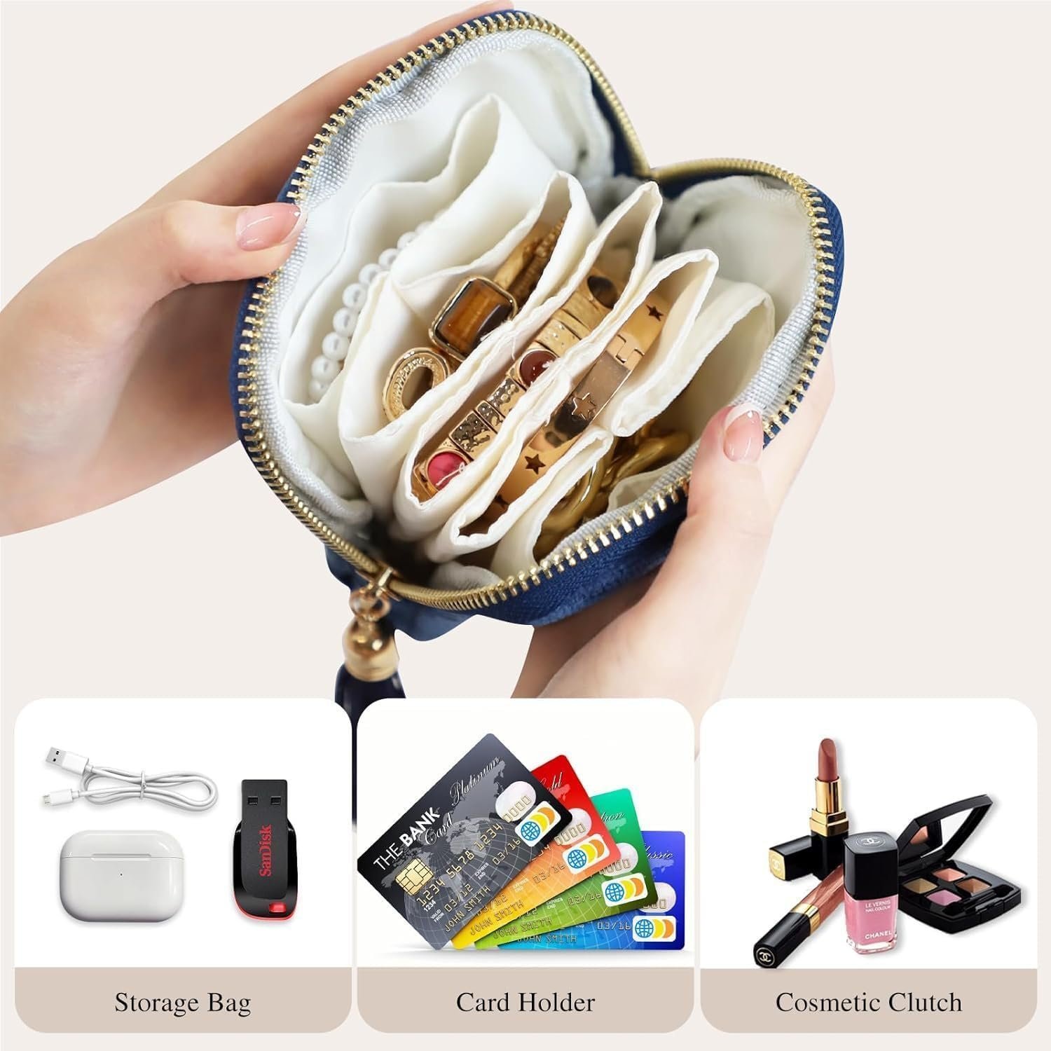 Custom Logo Travel Jewelry Case Private Label Portable Tassel Zipper Velvet Organizer Manufacturer for Rings Bracelets Women