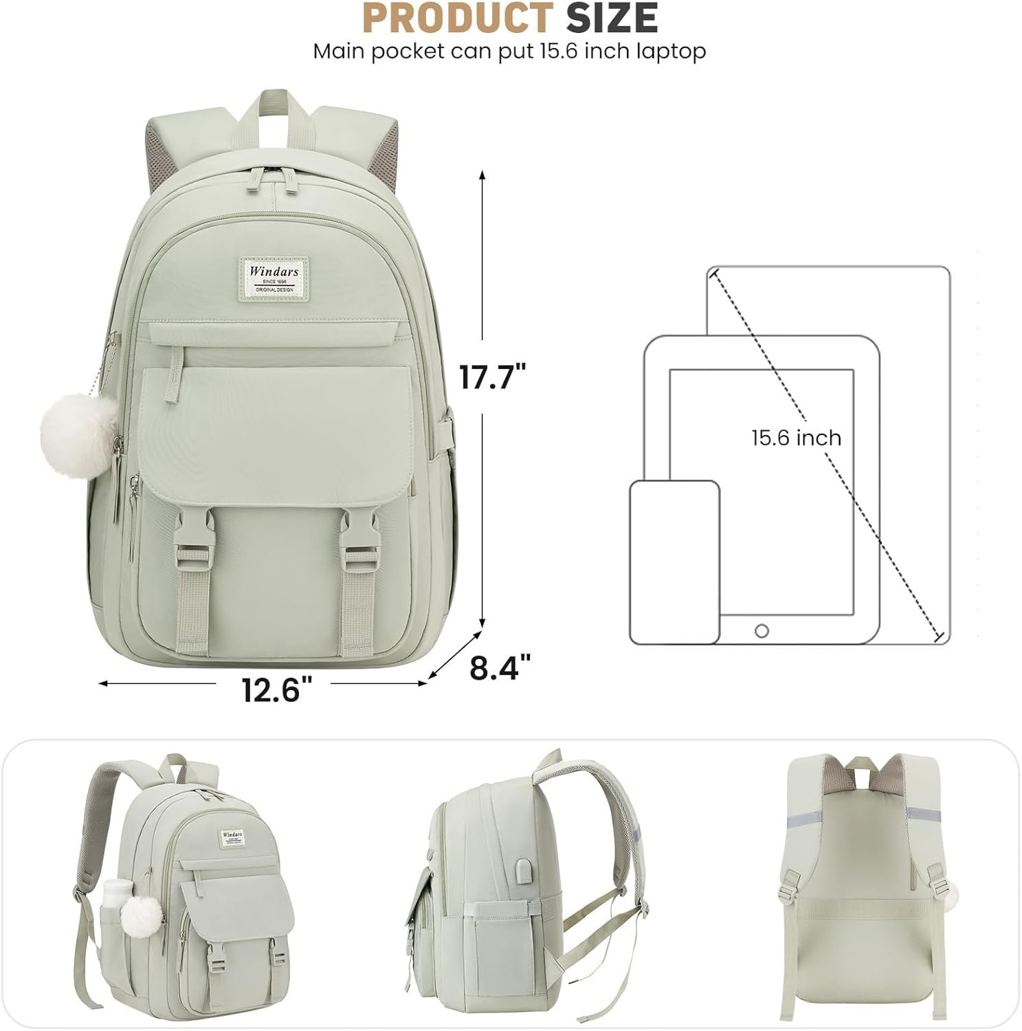 Custom Logo School Backpack for Teen Girls Cute College Backpacks for Women Students Private Label Aesthetic Bookbag Large 15.6 Inch Laptop Bag Middle School Travel Backpack Manufacturer Green