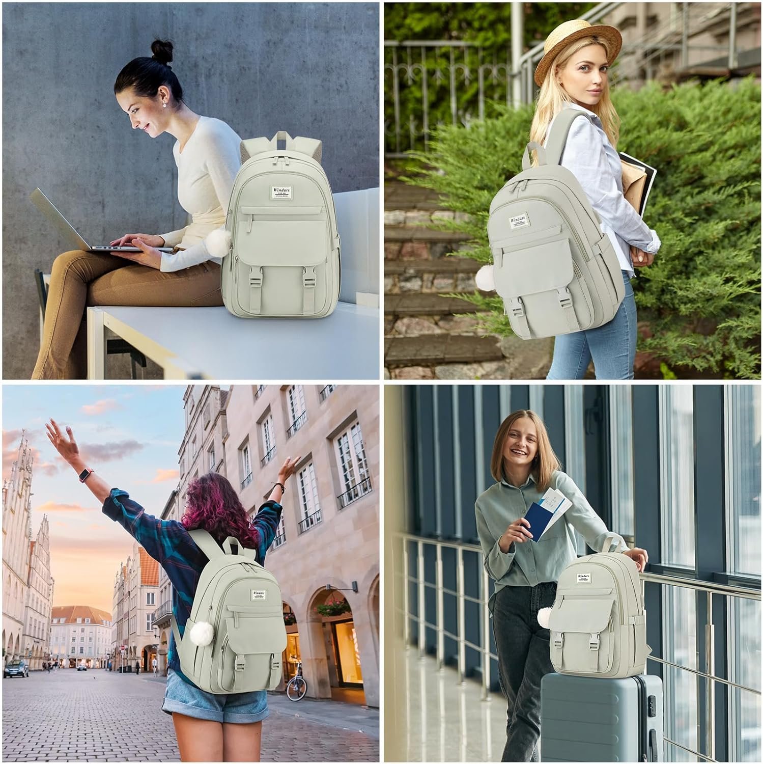 Custom Logo School Backpack for Teen Girls Cute College Backpacks for Women Students Private Label Aesthetic Bookbag Large 15.6 Inch Laptop Bag Middle School Travel Backpack Manufacturer Green