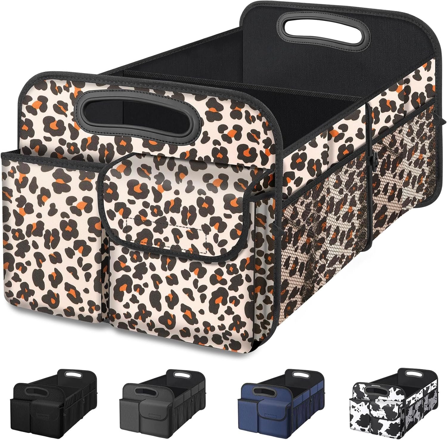 Private Label Large Capacity Waterproof Collapsible Car Trunk Organizer with Custom Logo for SUV Jeep Sedan Manufacturer (Leopard Print, Standard)