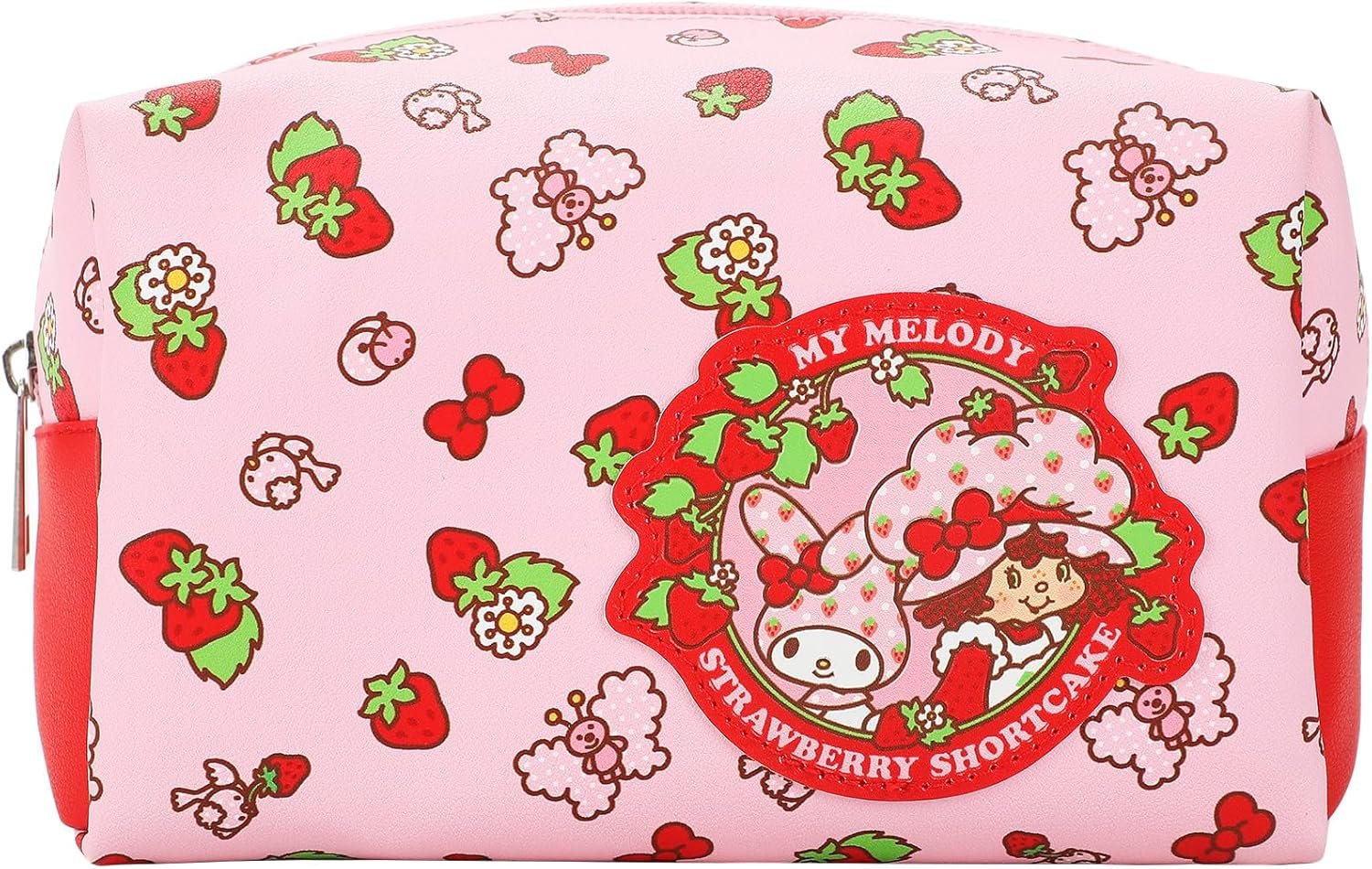 Custom Logo 8" Private Label Strawberries & Butterflies Pink Toiletry Bag Manufacturer