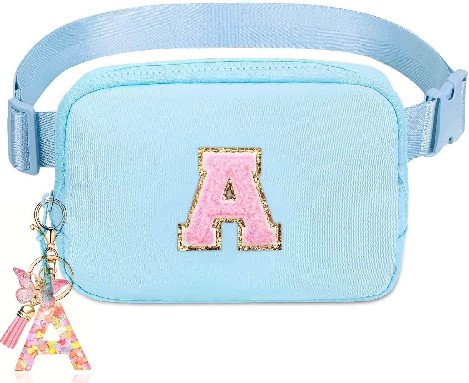 Private Label Personalized Belt Bags for Teen Girls Birthday Gifts - Factory Trendy Fanny Packs Waist Packs Crossbody with Initial Letter Patch Blue A - Custom Logo Fashion Gifts