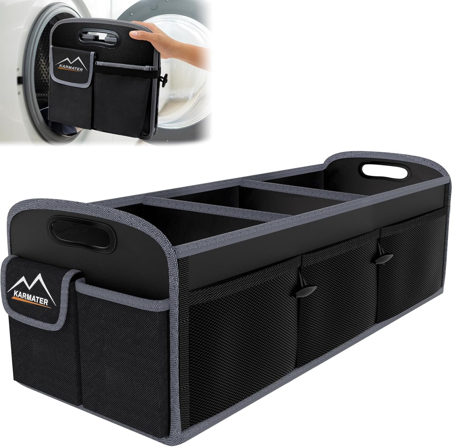 Private Label Machine Washable PP Car Trunk Organizer 3 Compartments 95L Waterproof Polyester 6 Pockets Custom Logo for SUV Minivan Truck Black Manufacturer
