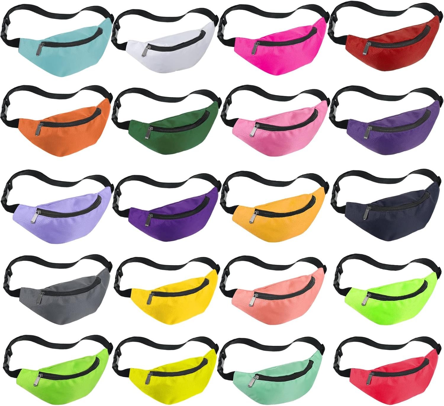Custom Logo 20 Pcs Neon Fanny Pack Bulk 90s 80s Adjustable Waist Bags Private Label Vintage Oxford Cloth for Workout Traveling Running Bachelor Party Favors Men Women Classic Colors Manufacturer
