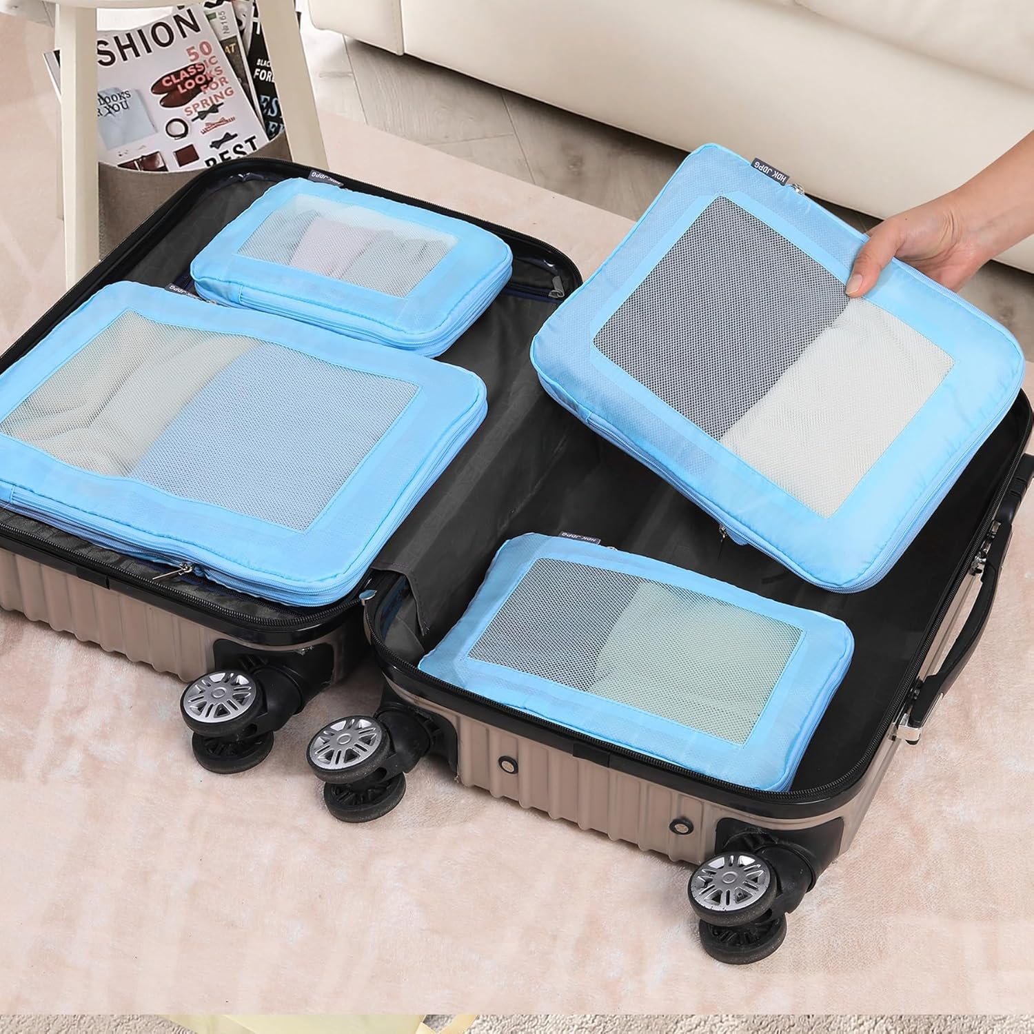 Private Label 4 Set Ultralight Compression Packing Cubes for Travel Suitcases Custom Logo Compressible Mesh Organizers for Women Manufacturer (Blue) Private Label 4 Set Ultralight Compression Packing Cubes for Travel Suitcases Custom Logo Compressible Mesh Organizers for Women Manufacturer (Blue)