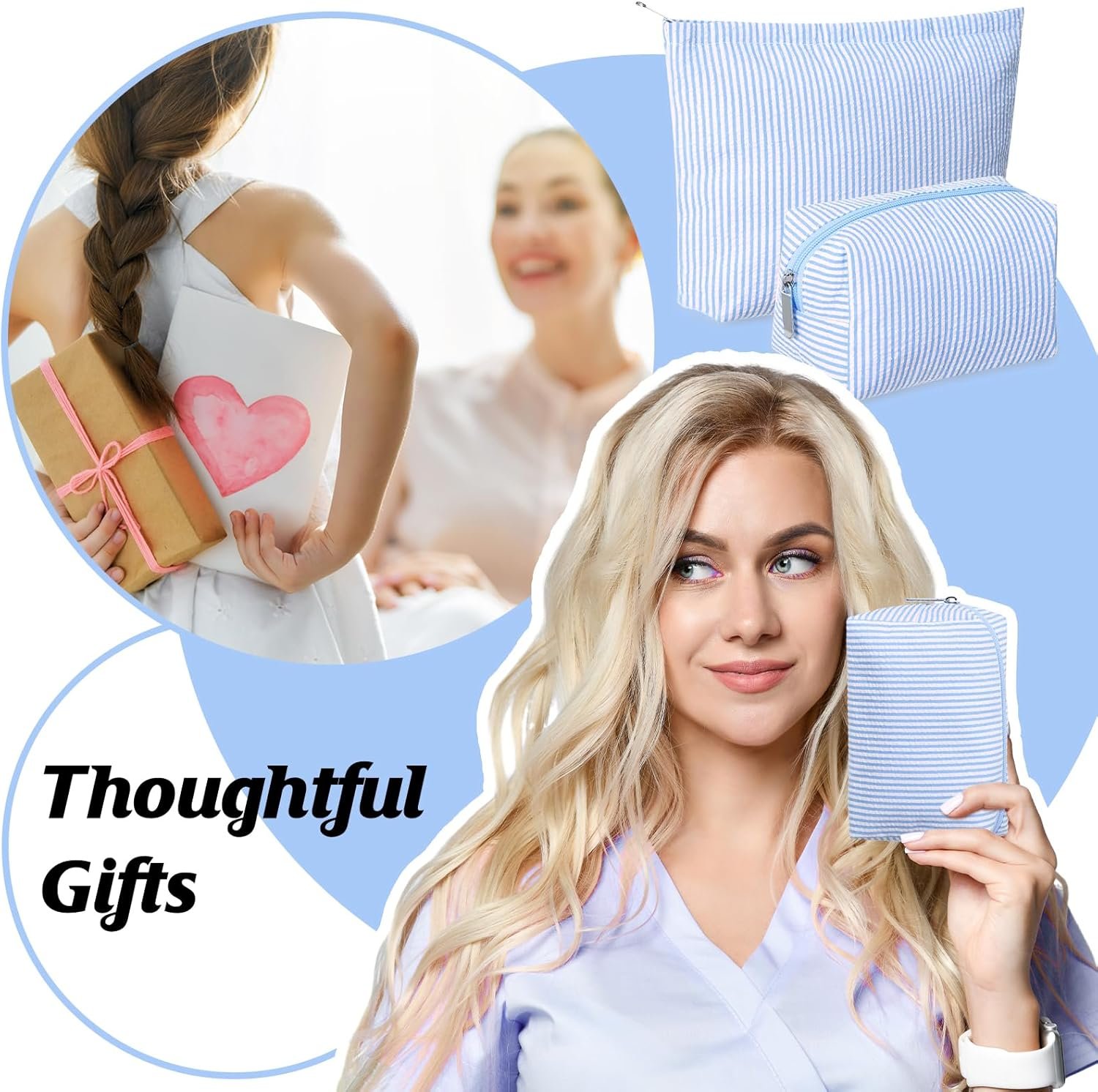 Private Label 2 Pcs Cute Seersucker Makeup Bag Set Custom Logo Cosmetic Pouch for Women Travel Toiletry Preppy Small Purse Aesthetic Skincare Organizer Factory (Blue) Private Label 2 Pcs Cute Seersucker Makeup Bag Set Custom Logo Cosmetic Pouch for Women Travel Toiletry Preppy Small Purse Aesthetic Skincare Organizer Factory (Blue)