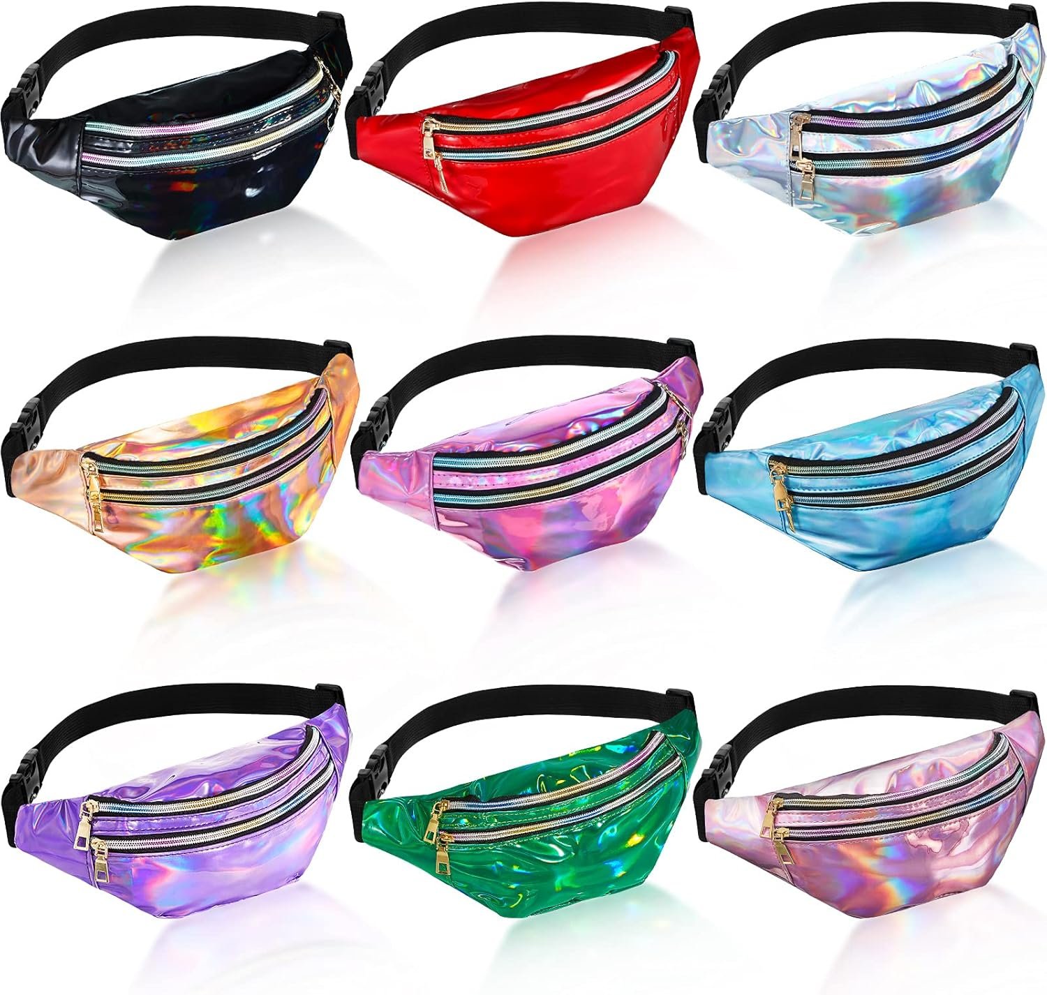 Private Label 9 Pieces 80s 90s Holographic Neon Fanny Waist Packs Custom Logo for Sports Festival Camping Factory