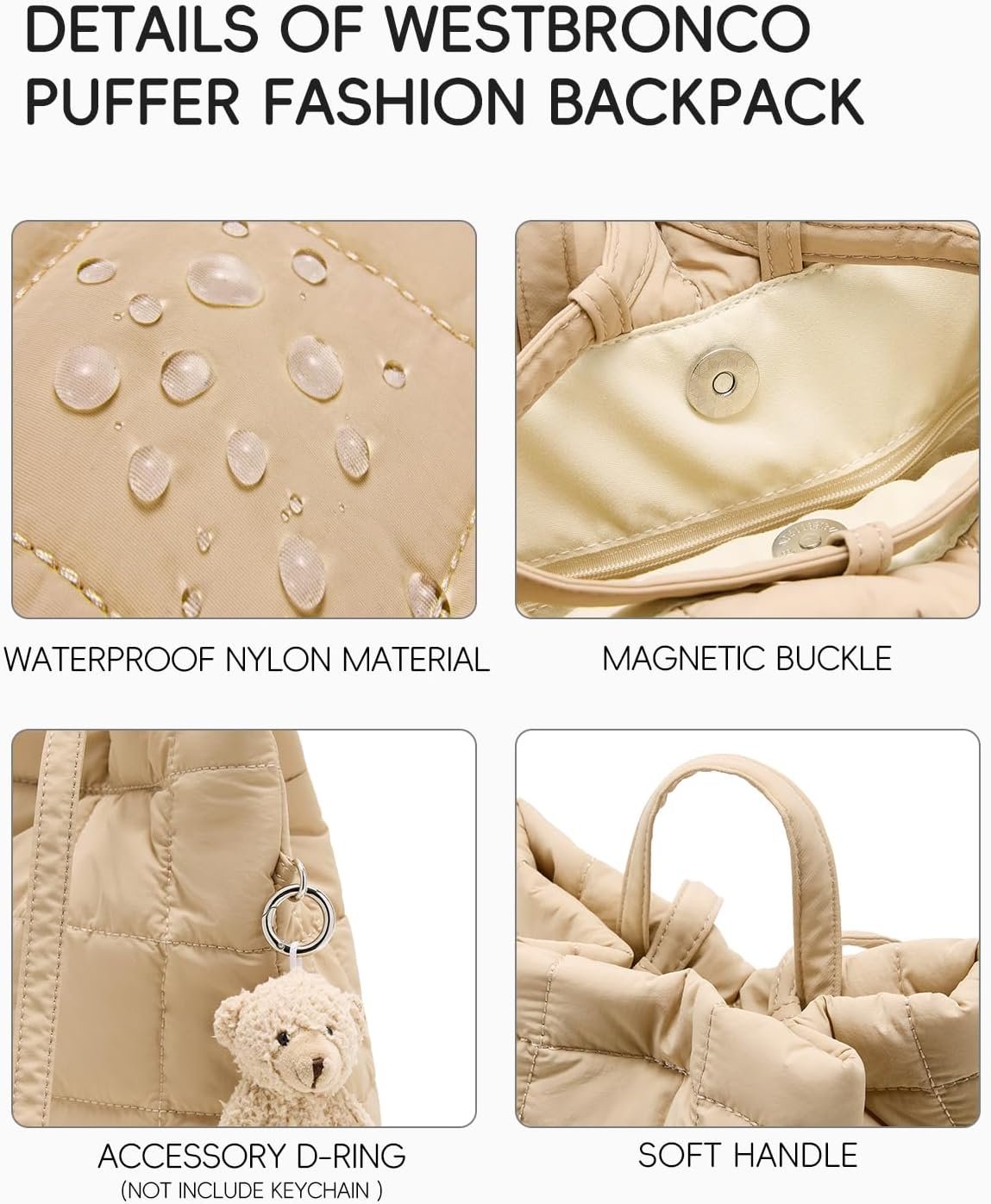 Private Label Small Backpack for Women Puffer Quilted Casual Daypack Custom Logo Puffy Nylon Drawstring Manufacturer for Travel