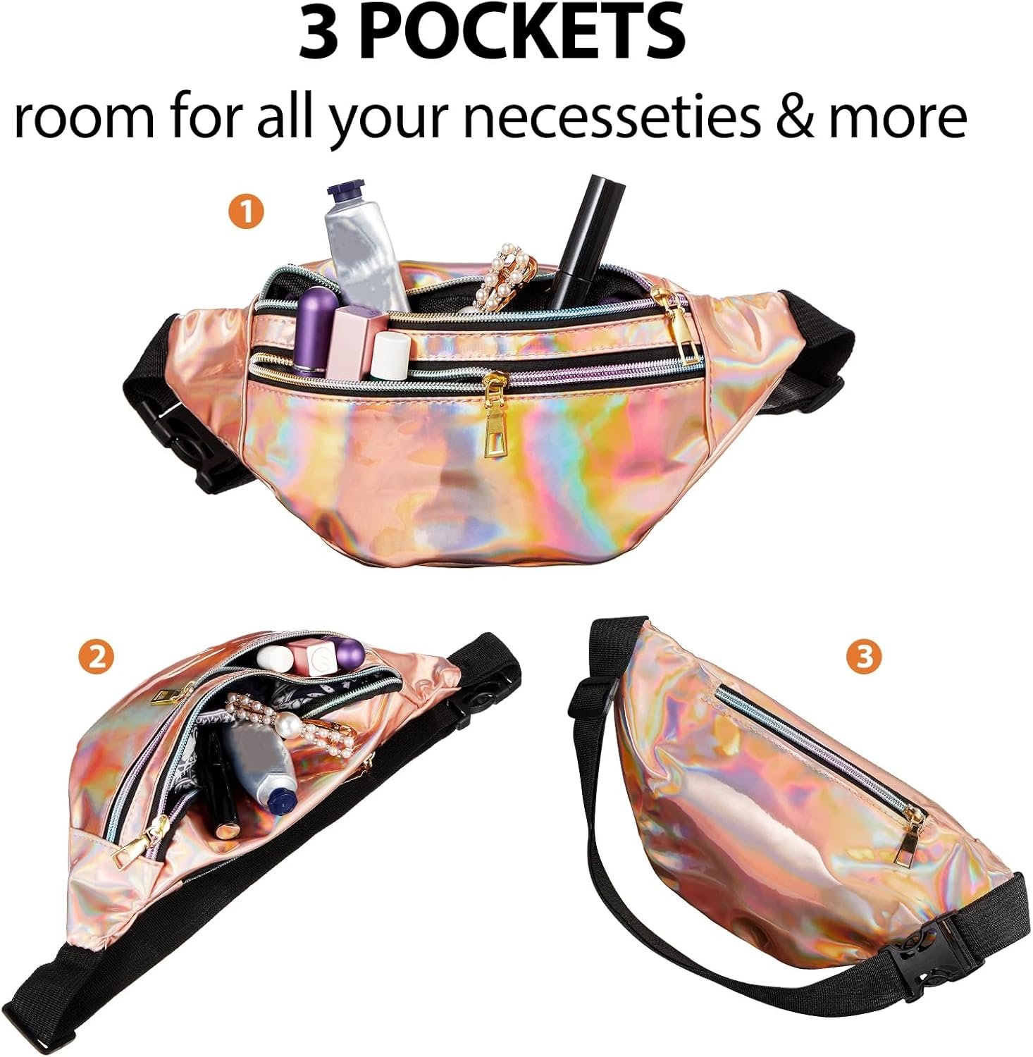 Private Label 2 Pieces Holographic Fanny Pack with Custom Logo for Women Colorful Sport Waist Bag Manufacturer