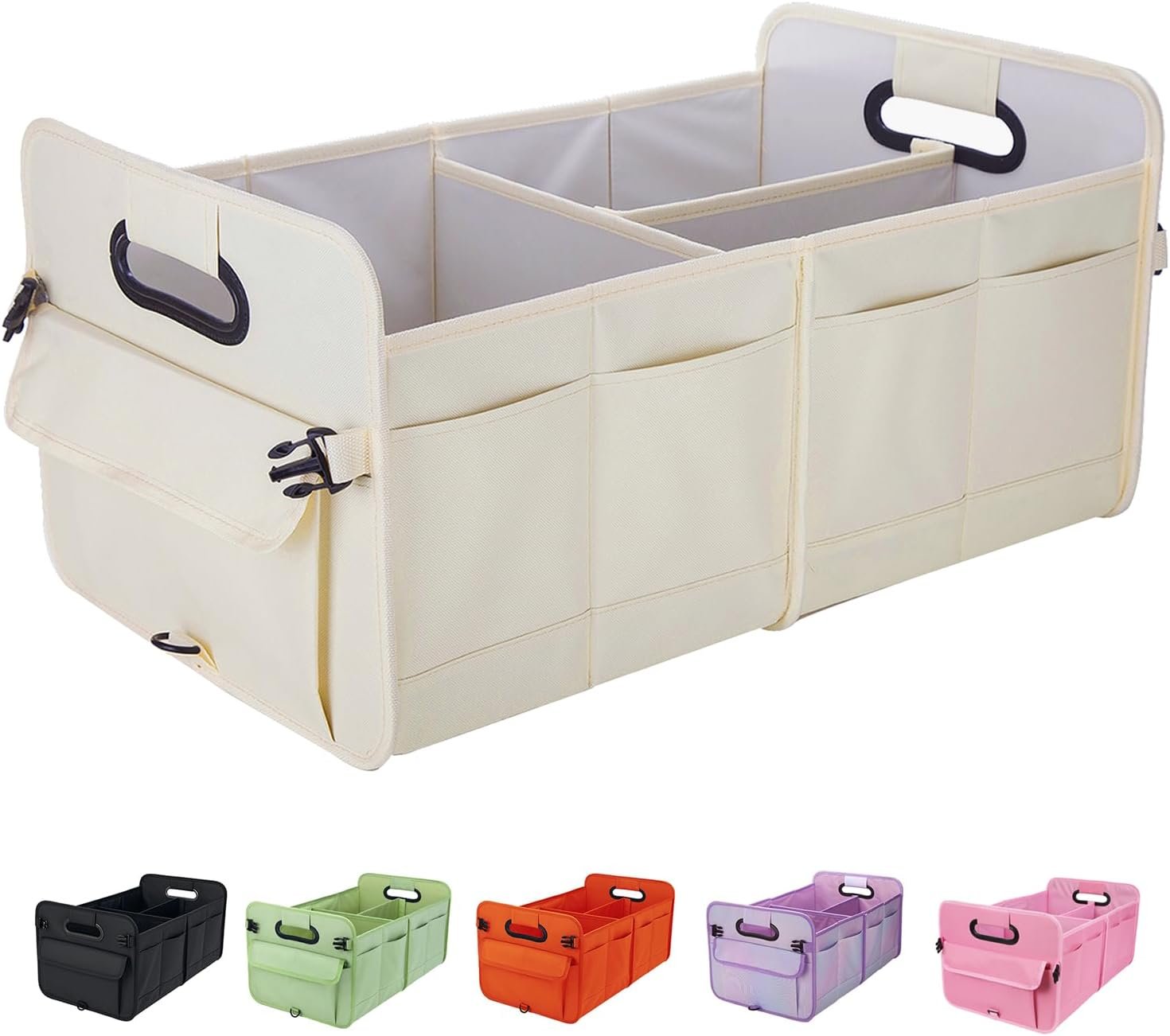 Custom Logo Trunk Organizer for SUV & Sedan Private Label Waterproof Collapsible Adjustable Straps Car Storage Sturdy for Accessories Tools Food Sundries 2-3 Compartments Beige Manufacturer Direct