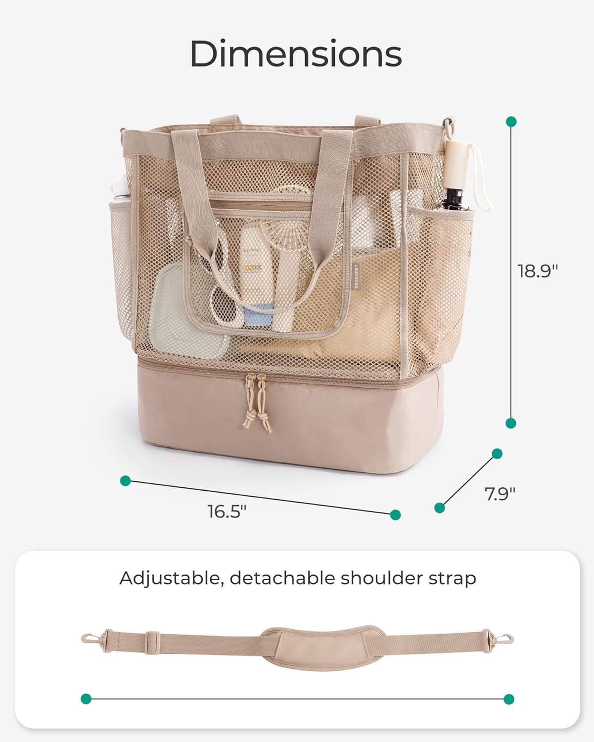 Custom Logo Women's Mesh Beach Tote Bag with Zipper Private Label Sandproof Cooler Manufacturer for Swim Cruise Pool Vacation