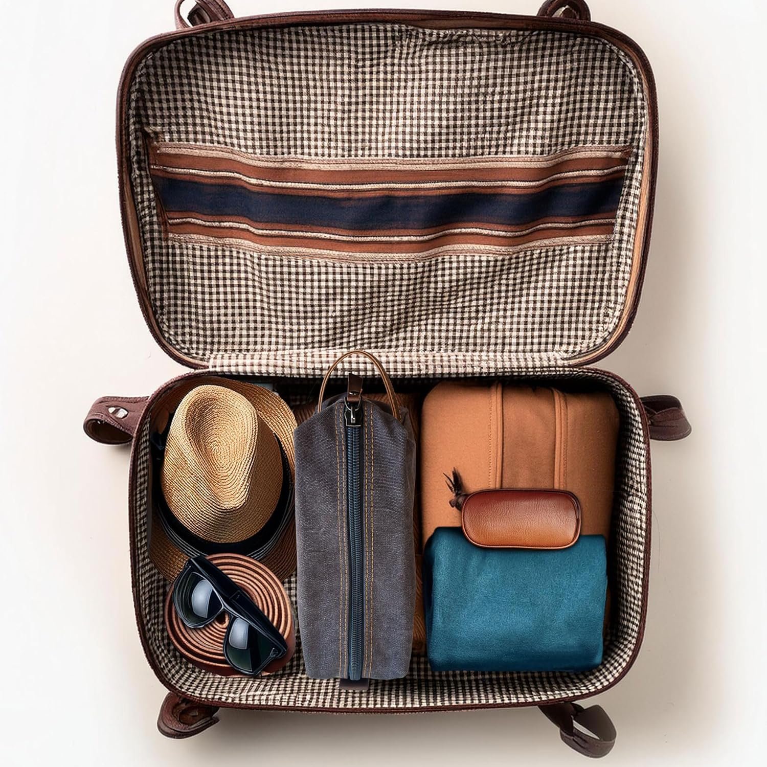 Custom Logo Men's Premium Canvas Toiletry Bag with Faux Leather Handstrap Private Label for Travel Grooming & Shaving Kits Bath Supplies Personal Hygiene Essentials Gray from Factory