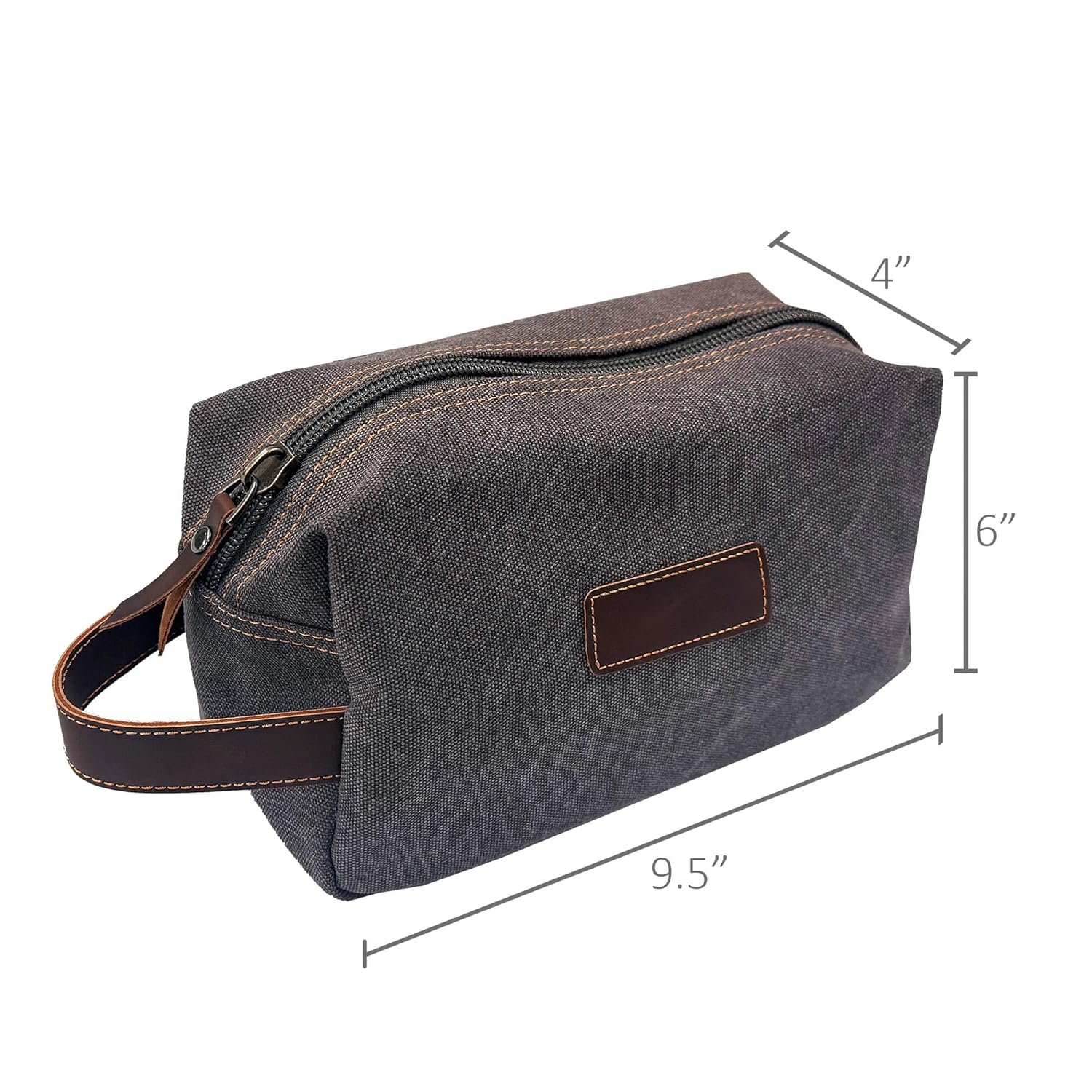Custom Logo Men's Premium Canvas Toiletry Bag with Faux Leather Handstrap Private Label for Travel Grooming & Shaving Kits Bath Supplies Personal Hygiene Essentials Gray from Factory