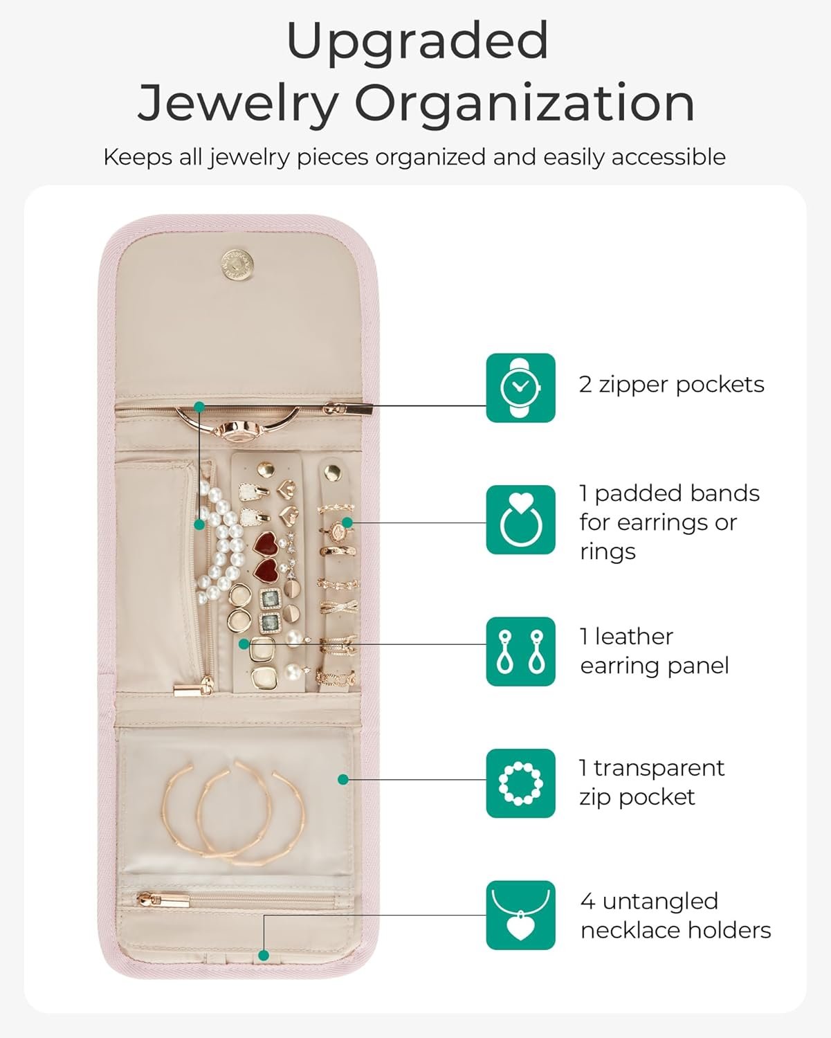 Private Label Travel Jewelry Organizer Case Foldable Jewelry Roll for Necklaces Earrings Rings Bracelets Brooches with Custom Logo Portable Black Manufacturer