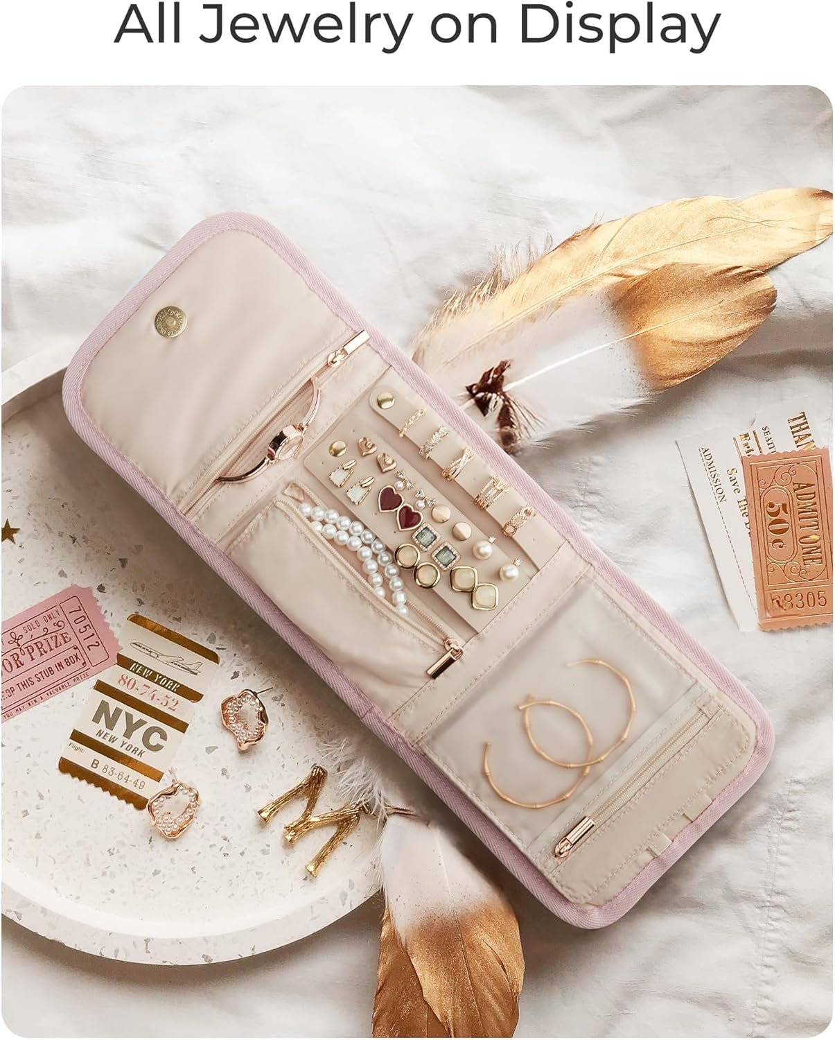 Private Label Travel Jewelry Organizer Case Foldable Jewelry Roll for Necklaces Earrings Rings Bracelets Brooches with Custom Logo Portable Black Manufacturer