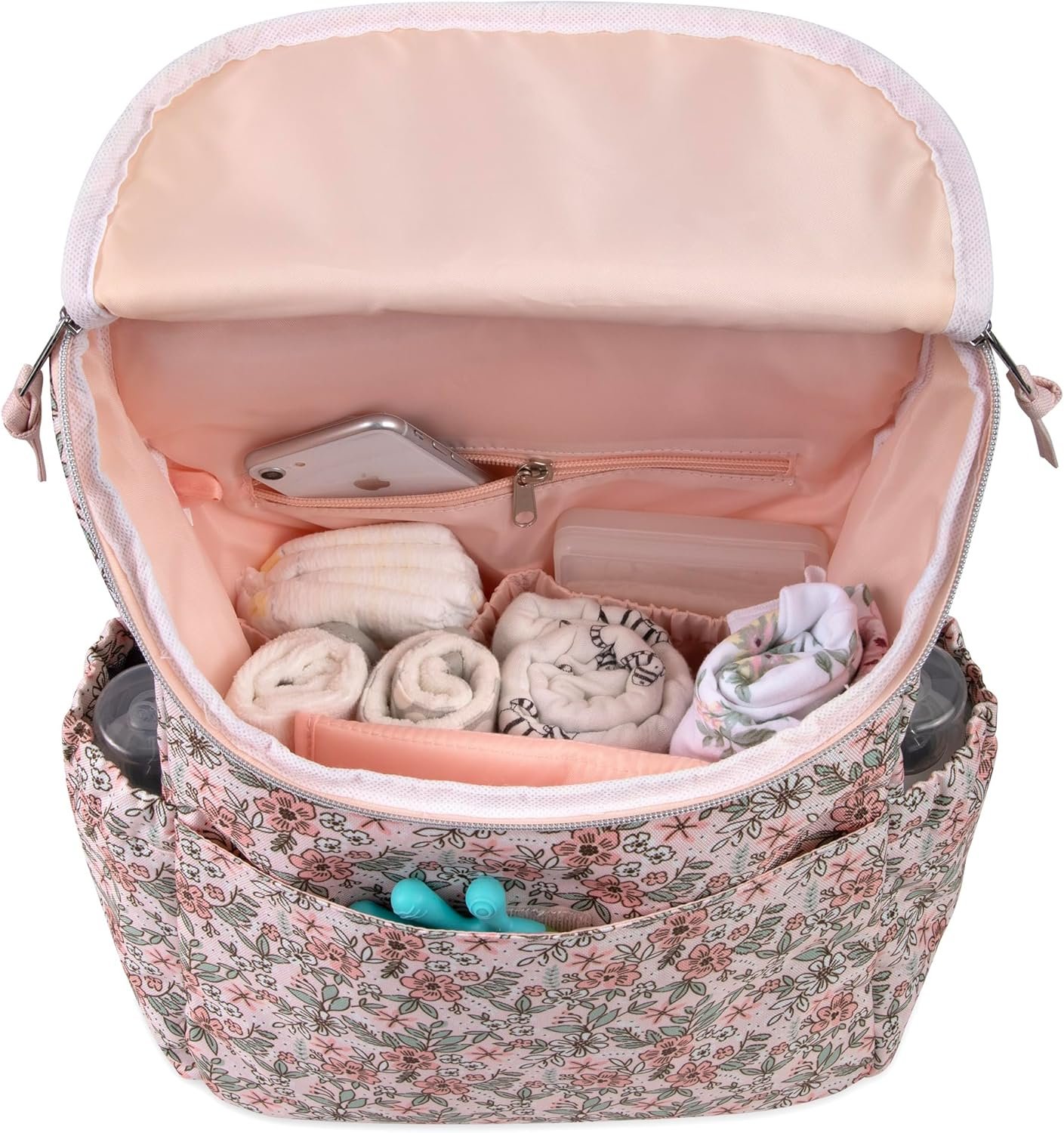 Private Label Multi-Function Floral Diaper Backpack and Travel Nappy Baby Bag with Custom Logo Changing Pad and Stroller Straps by Manufacturer