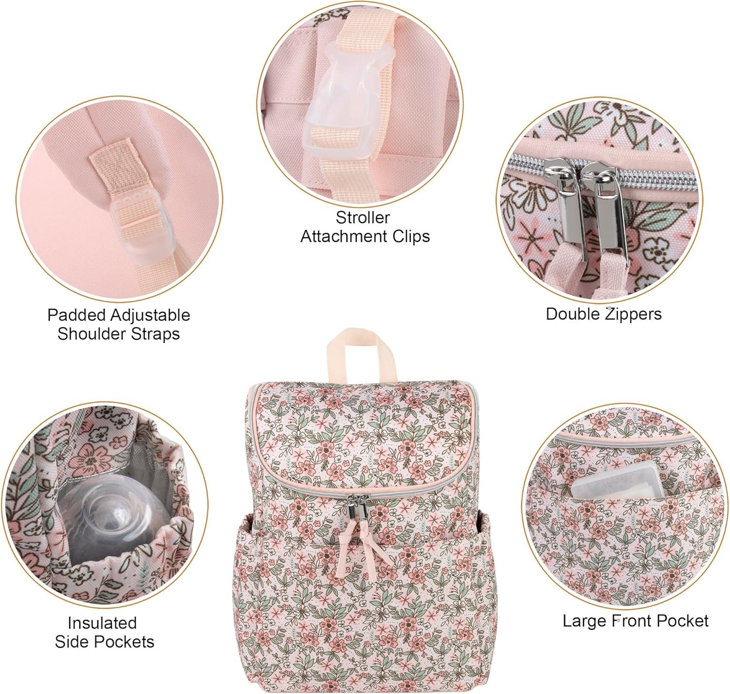 Private Label Multi-Function Floral Diaper Backpack and Travel Nappy Baby Bag with Custom Logo Changing Pad and Stroller Straps by Manufacturer