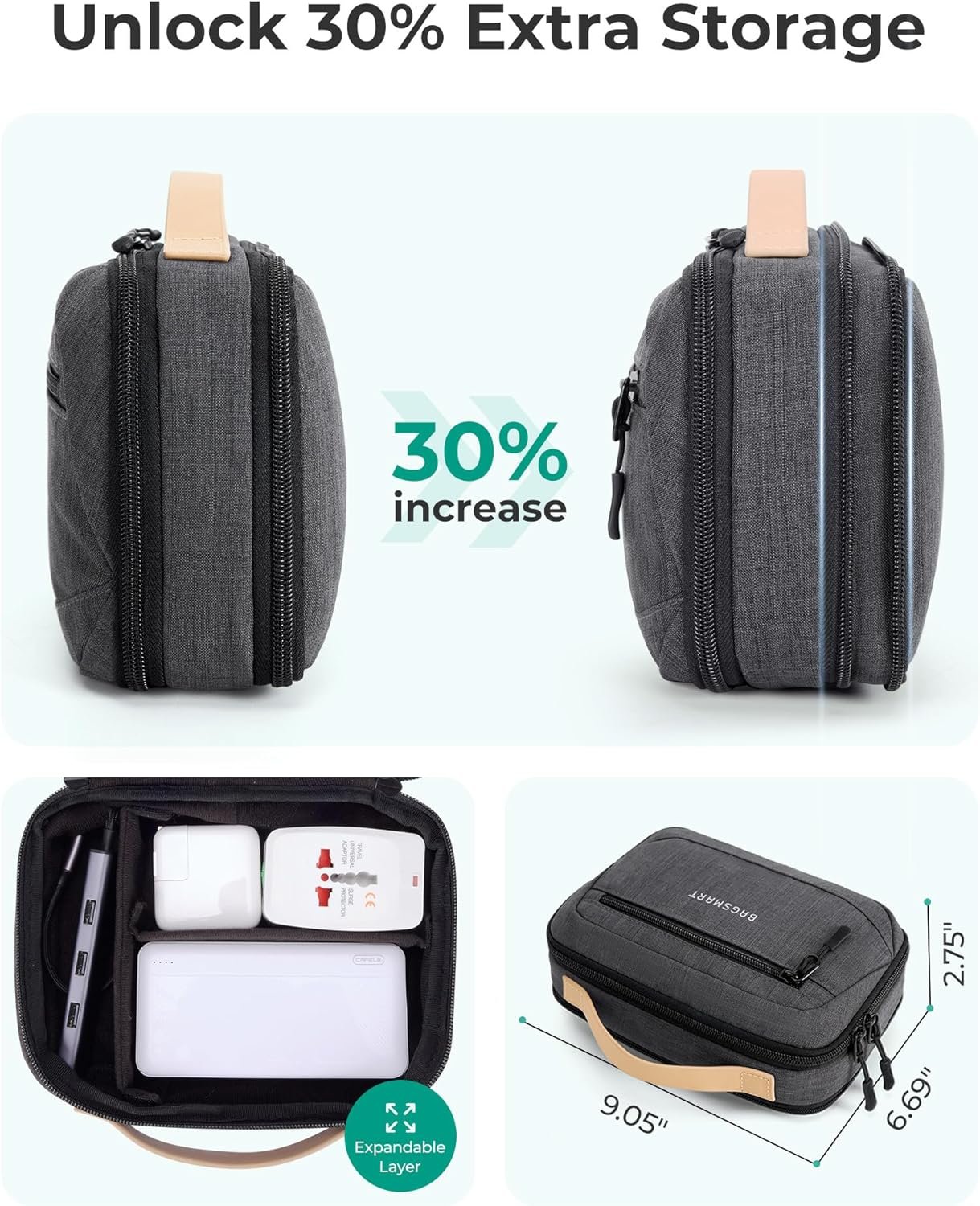 Manufacturer Electronics Organizer Travel Case, Private Label Cord Cable Bag with Custom Logo for Tech Accessories (Black)