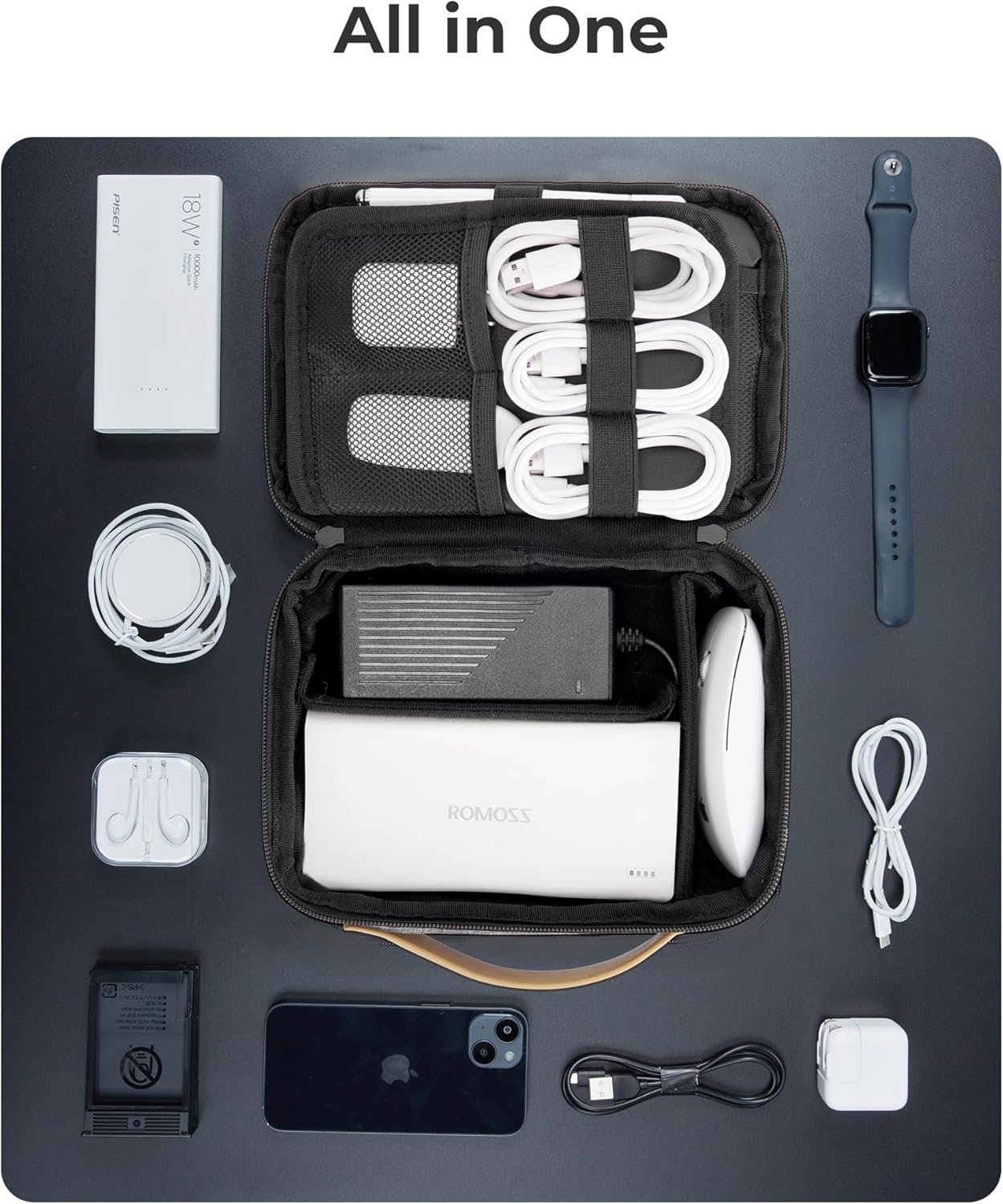 Manufacturer Electronics Organizer Travel Case, Private Label Cord Cable Bag with Custom Logo for Tech Accessories (Black)