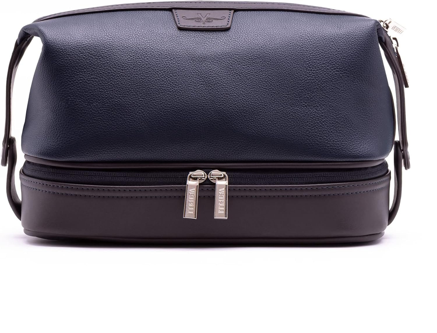 Private Label Large Leather Men's Travel Toiletry Shaving Case Bag with Custom Logo Upper Lower Zippered Compartments 3 Interior Loops and Carrying Handles Manufacturer