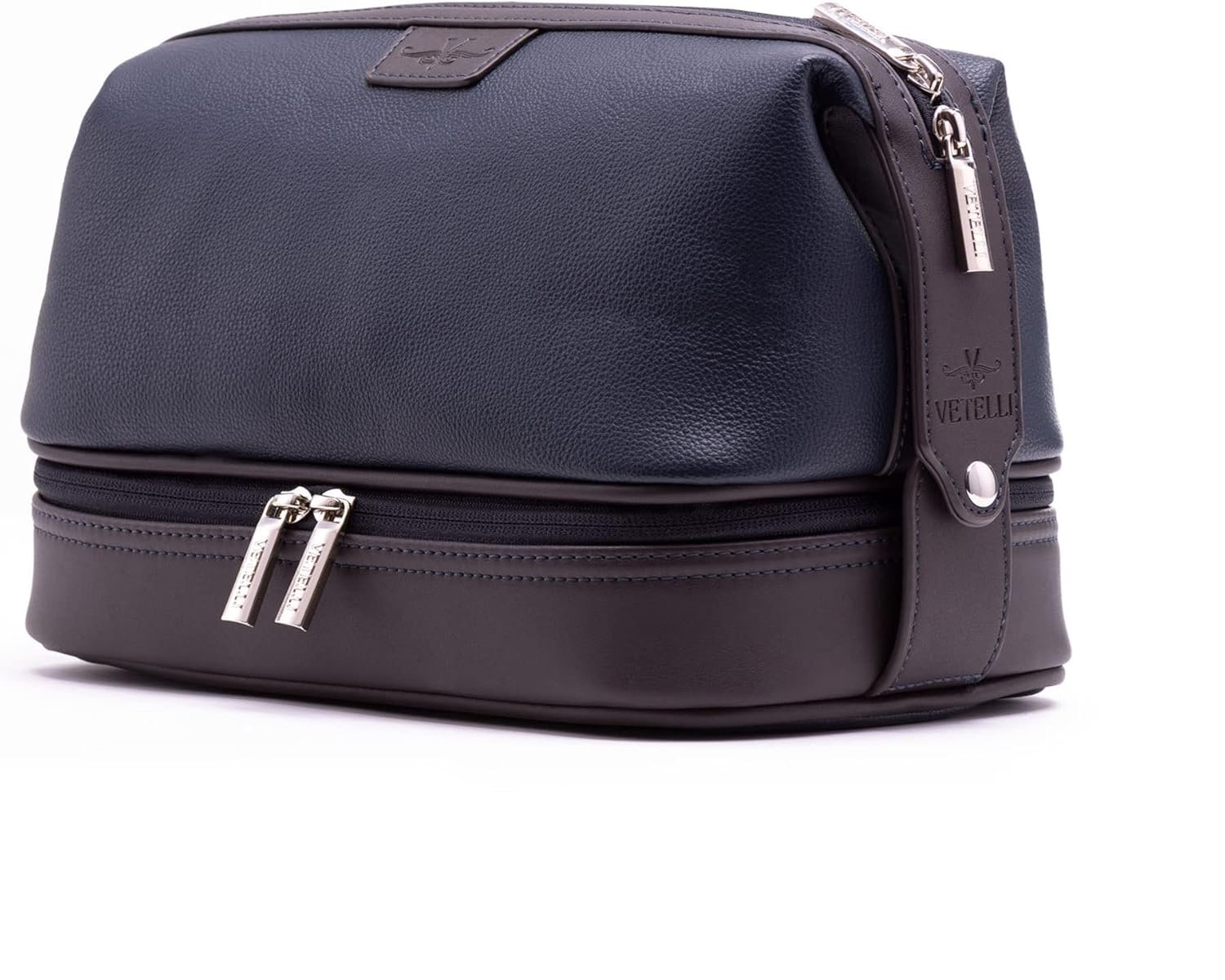 Private Label Large Leather Men's Travel Toiletry Shaving Case Bag with Custom Logo Upper Lower Zippered Compartments 3 Interior Loops and Carrying Handles Manufacturer