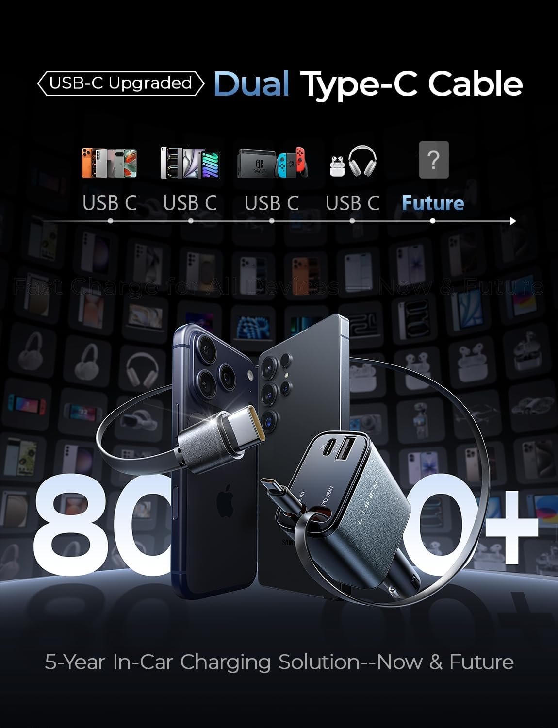 Custom Logo Retractable Car Charger USB C Upgraded Dual Type C 75W Fast 4 in 1 Private Label for iPhone 17 Galaxy S26 Phone 17e 16 15 Pro Max Manufacturer Car Accessories Custom Logo Retractable Car Charger USB C Upgraded Dual Type C 75W Fast 4 in 1 Private Label for iPhone 17 Galaxy S26 Phone 17e 16 15 Pro Max Manufacturer Car Accessories