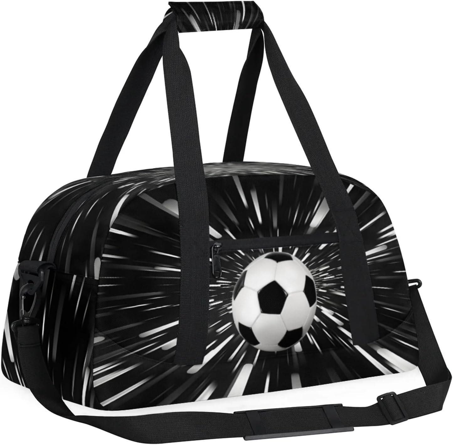 Custom Logo Sports Soccer Duffel Gym Bag Large Compartment for Cheerleaders Dance Private Label Weekender Travel Training for Men Manufacturer Black White Abstract