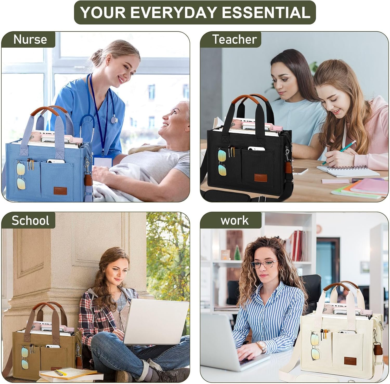 Custom Logo Large Canvas Tote Bag Private Label for Women with Zipper Compartments Crossbody Work Bible Messenger Purse with Pockets Manufacturer