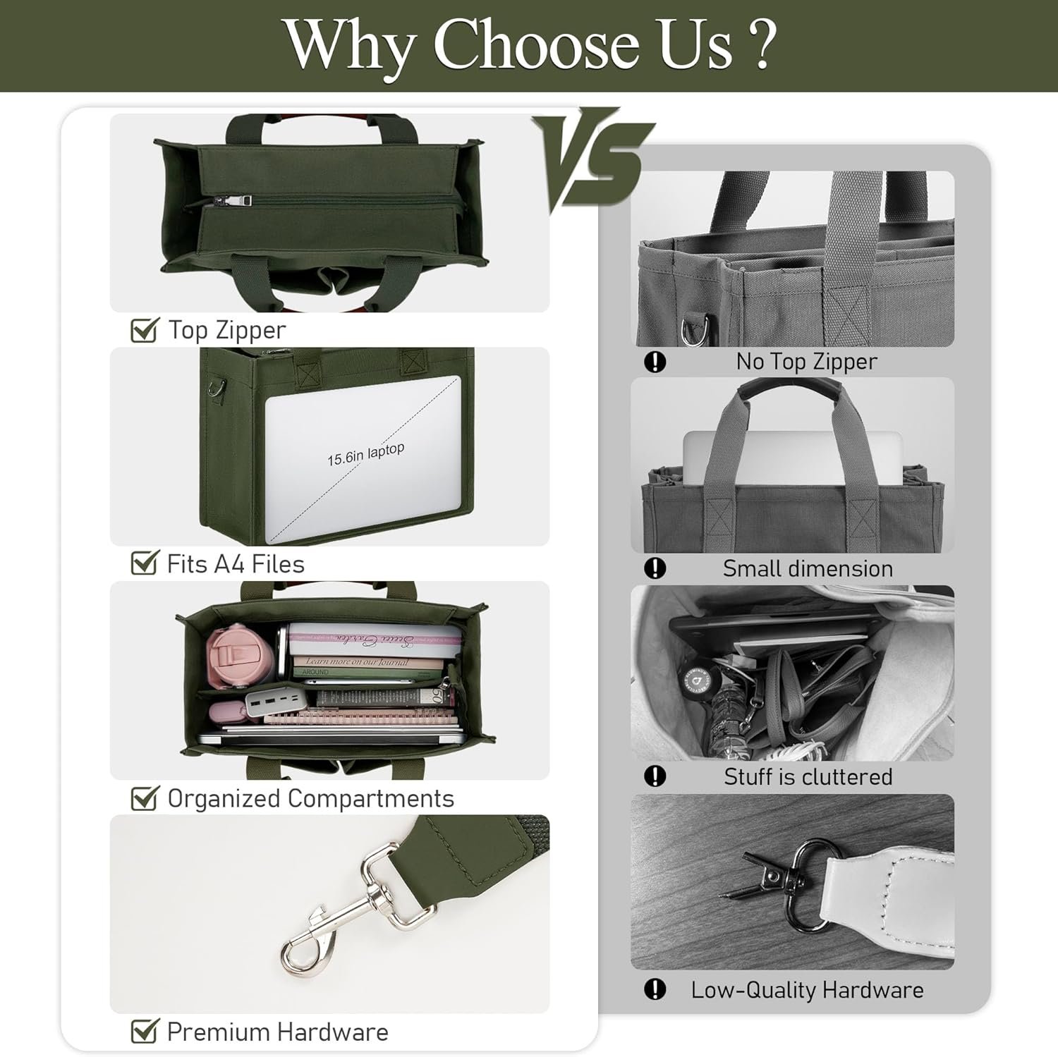 Custom Logo Large Canvas Tote Bag Private Label for Women with Zipper Compartments Crossbody Work Bible Messenger Purse with Pockets Manufacturer