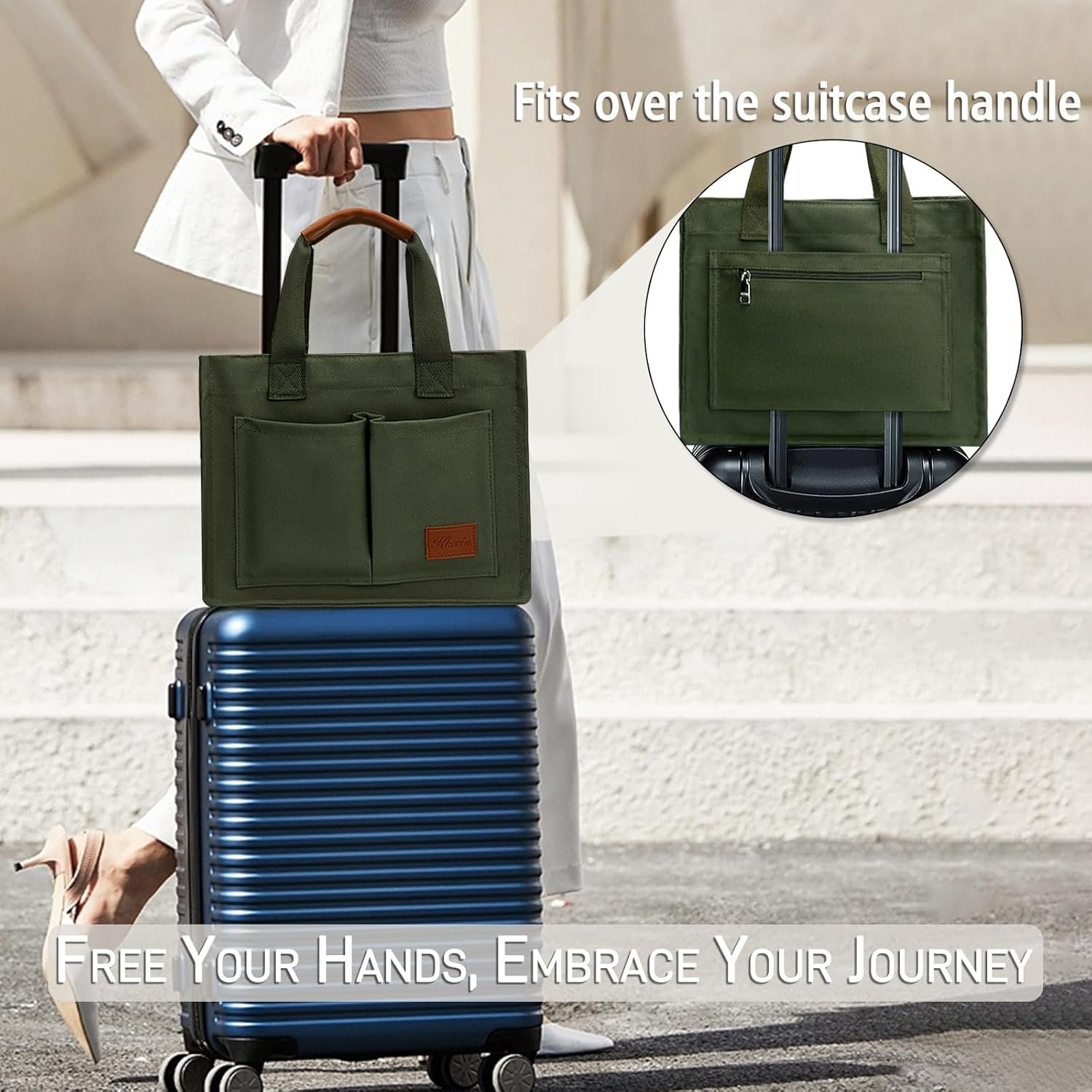 Custom Logo Large Canvas Tote Bag Private Label for Women with Zipper Compartments Crossbody Work Bible Messenger Purse with Pockets Manufacturer