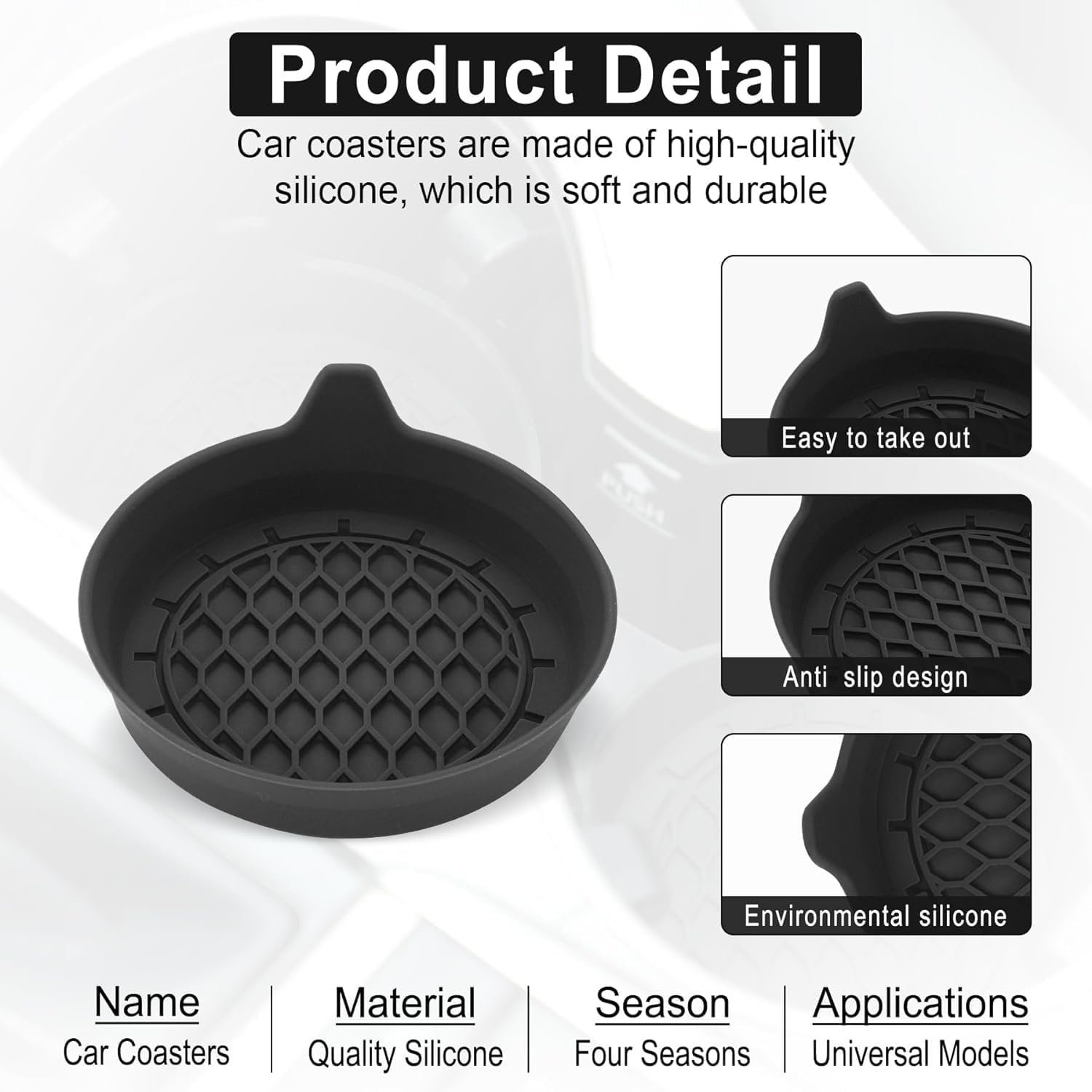Private Label Silicone Car Cup Holder Coasters Custom Logo Universal Non-Slip Inserts Car Interior Accessories 4 Pack Black Factory