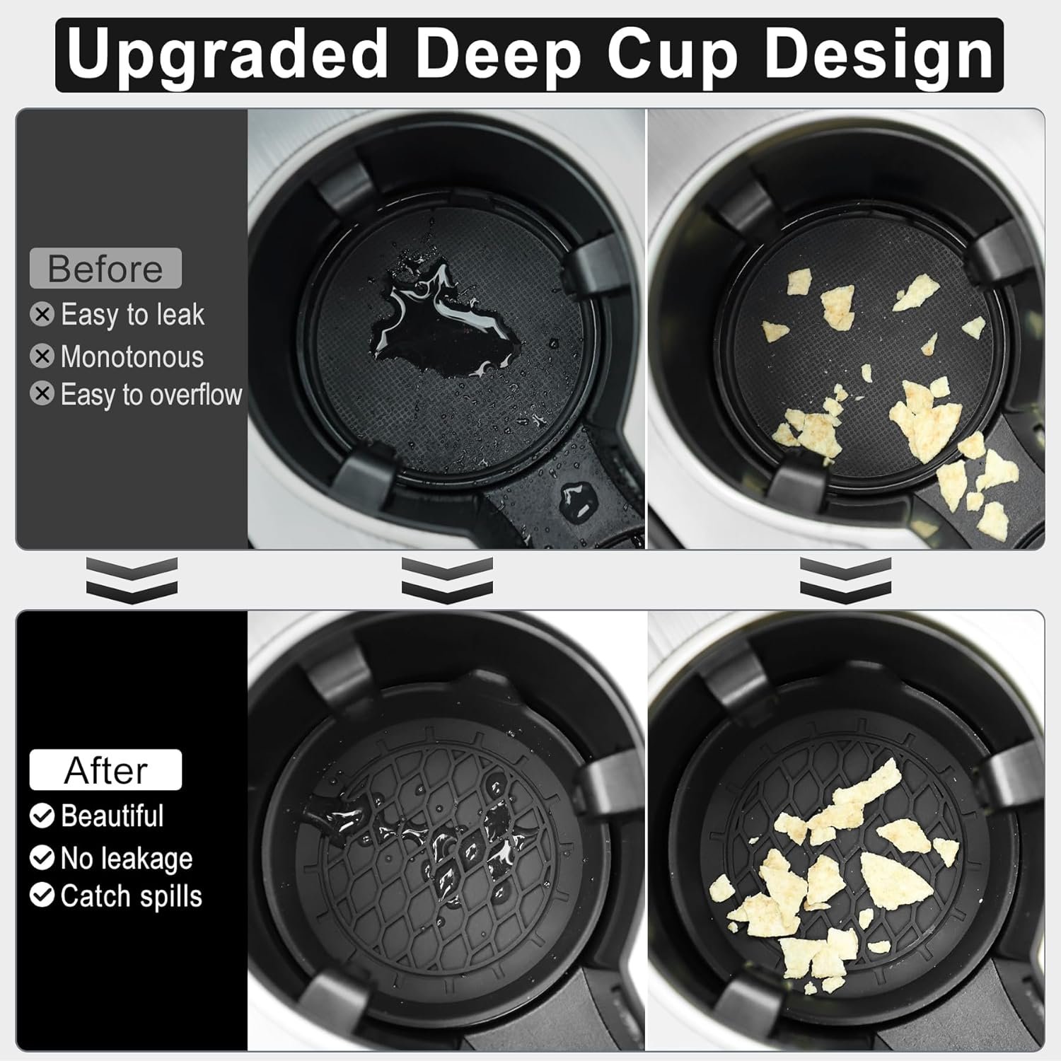 Private Label Silicone Car Cup Holder Coasters Custom Logo Universal Non-Slip Inserts Car Interior Accessories 4 Pack Black Factory