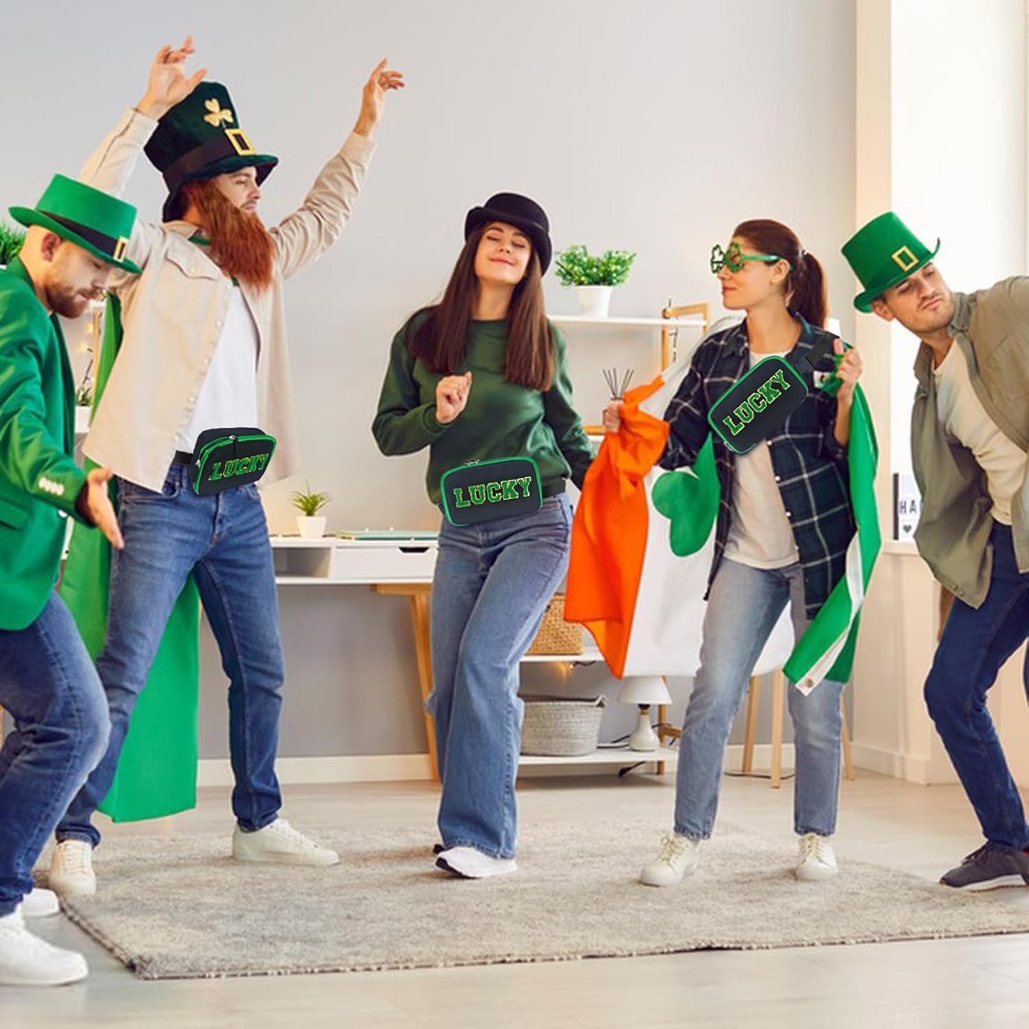 Private Label St. Patrick's Day Fanny Pack for Women with Custom Logo Insulated Belt Bag Cooler for 3 Cans Drink Irish Lucky Chenille Letter Waist Bag Purse Factory