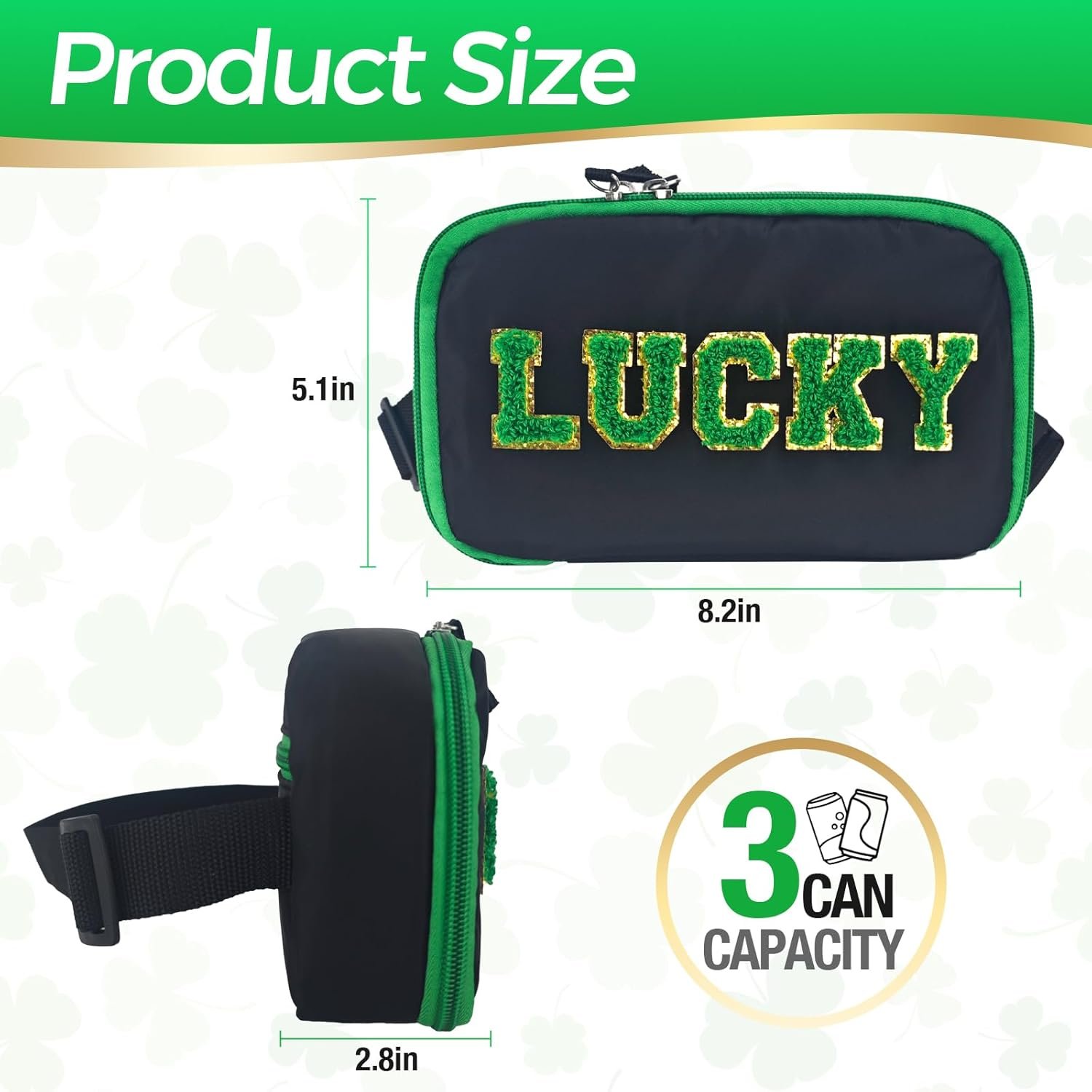Private Label St. Patrick's Day Fanny Pack for Women with Custom Logo Insulated Belt Bag Cooler for 3 Cans Drink Irish Lucky Chenille Letter Waist Bag Purse Factory