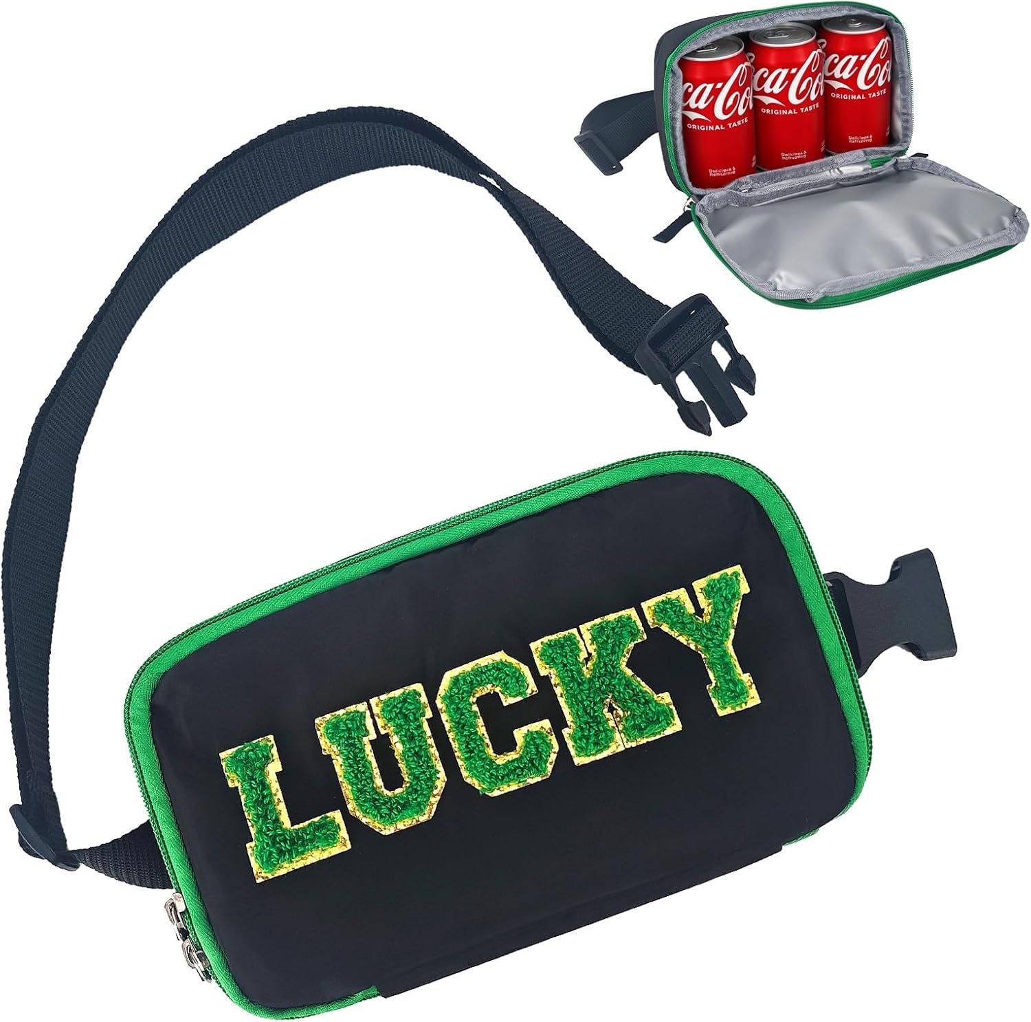 Private Label St. Patrick's Day Fanny Pack for Women with Custom Logo Insulated Belt Bag Cooler for 3 Cans Drink Irish Lucky Chenille Letter Waist Bag Purse Factory