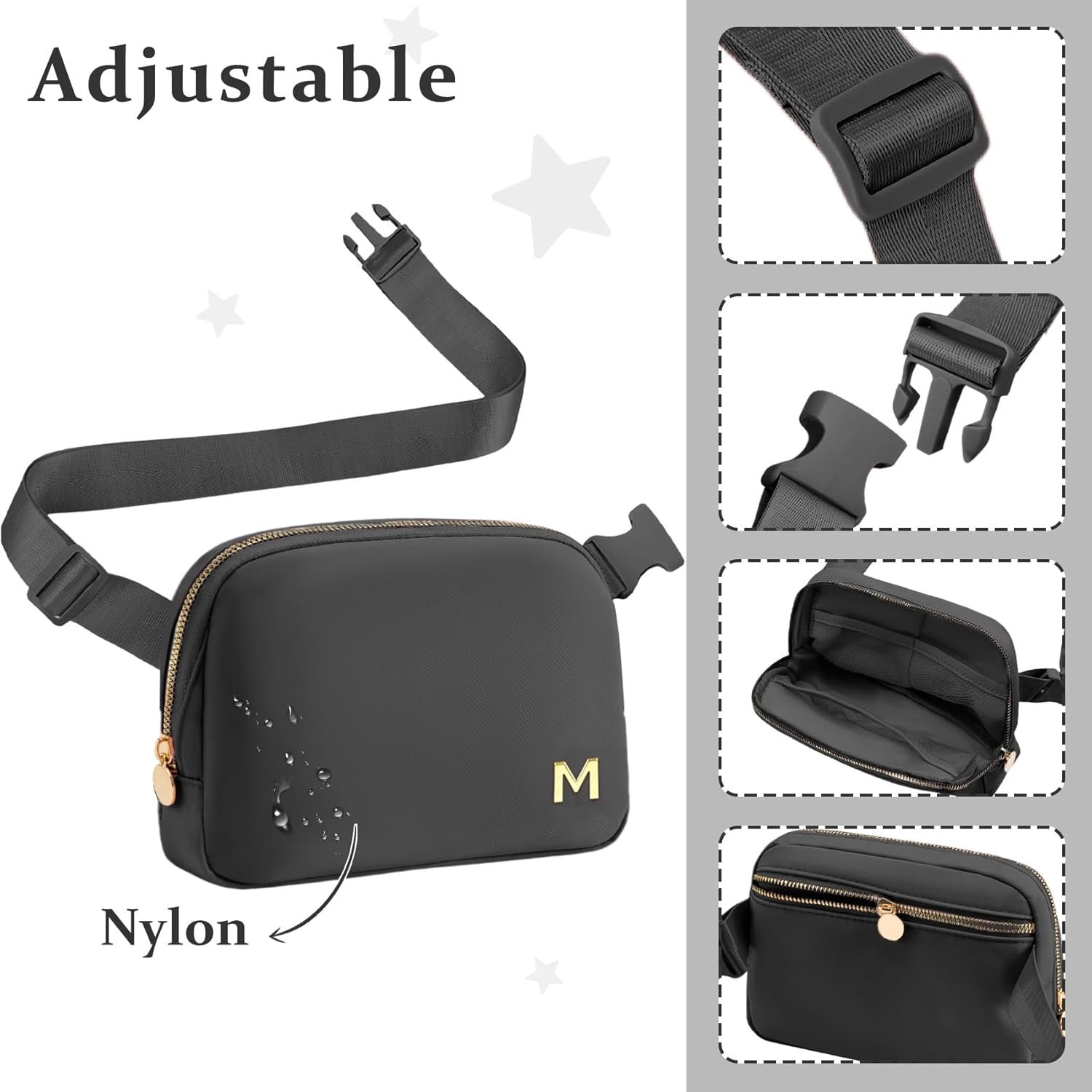 Custom Logo Personalized Initial Letter Fanny Pack Crossbody Belt Bag for Women Teen Girls Ages 13-15 14-16 16-18 19-25 Private Label Trendy Birthday Gifts for New Mom Teacher Nurse Doctor Cheerleader Size M Manufacturer