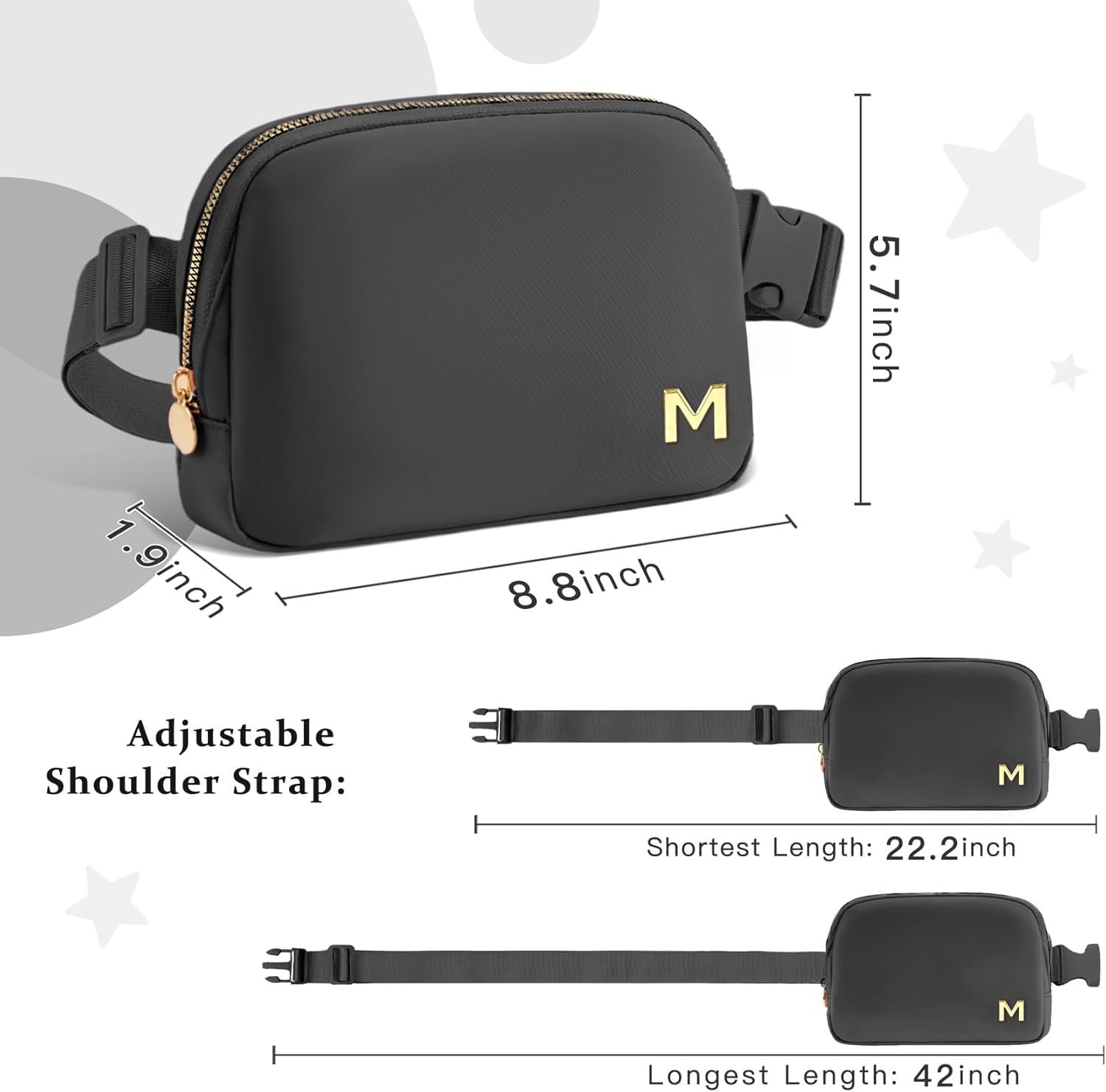 Custom Logo Personalized Initial Letter Fanny Pack Crossbody Belt Bag for Women Teen Girls Ages 13-15 14-16 16-18 19-25 Private Label Trendy Birthday Gifts for New Mom Teacher Nurse Doctor Cheerleader Size M Manufacturer